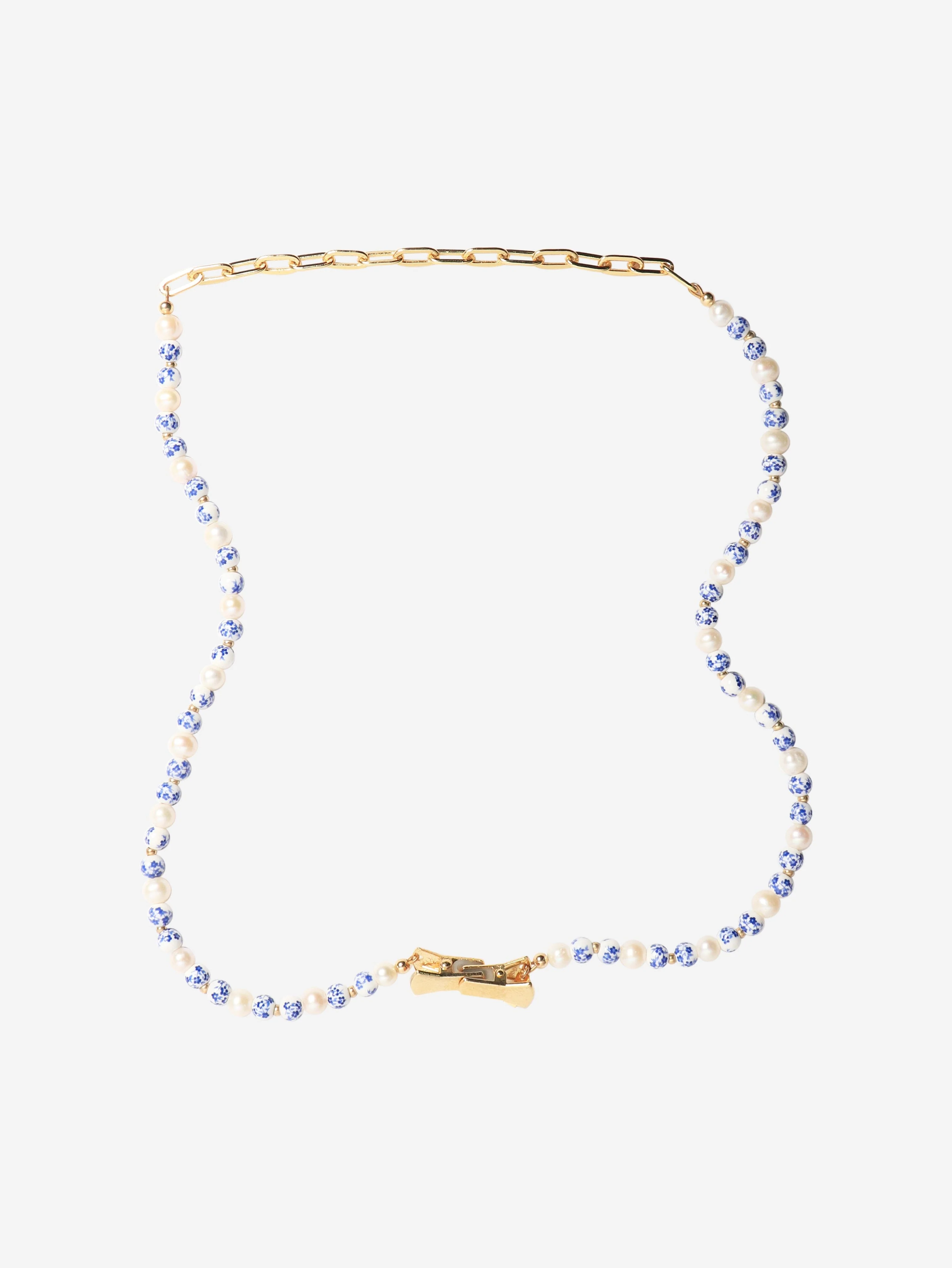 Gold faux pearl and chain-link necklace