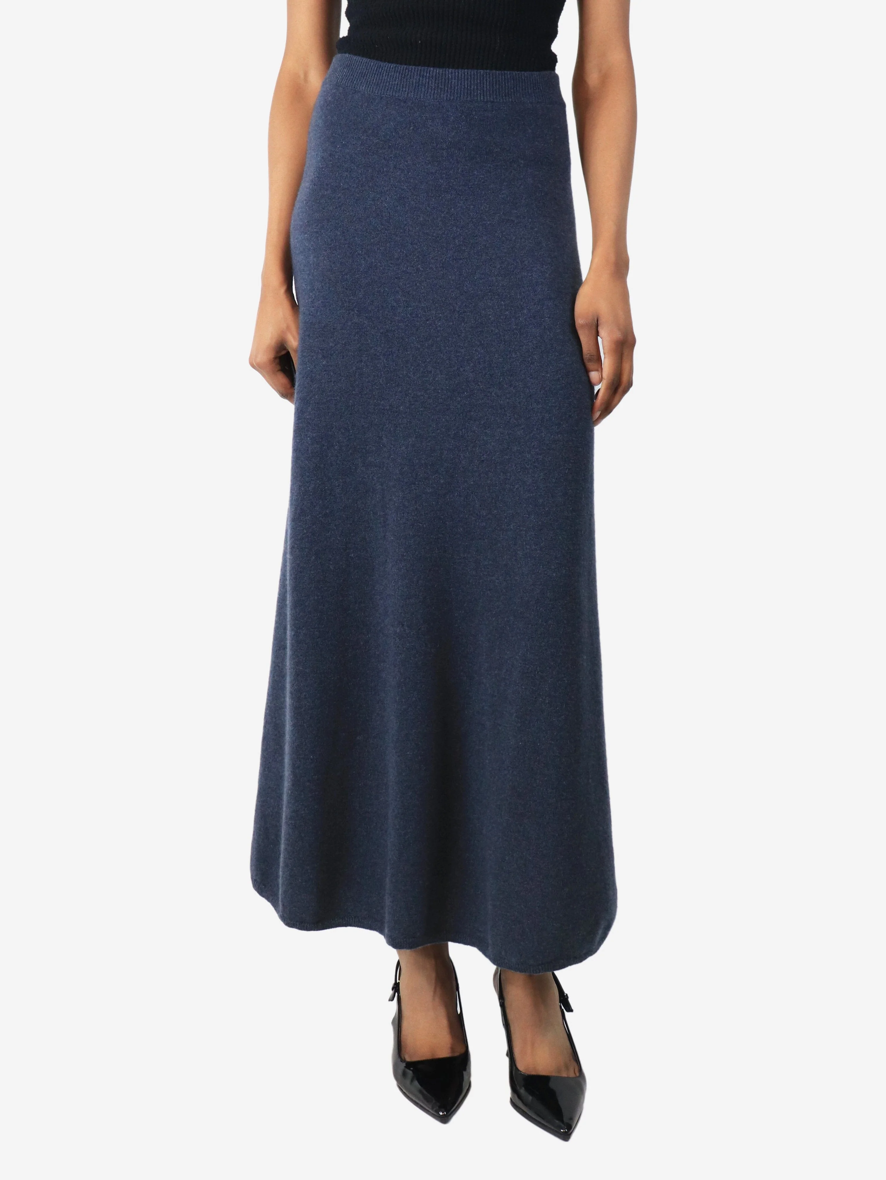 Blue cashmere midi skirt - size UK 4