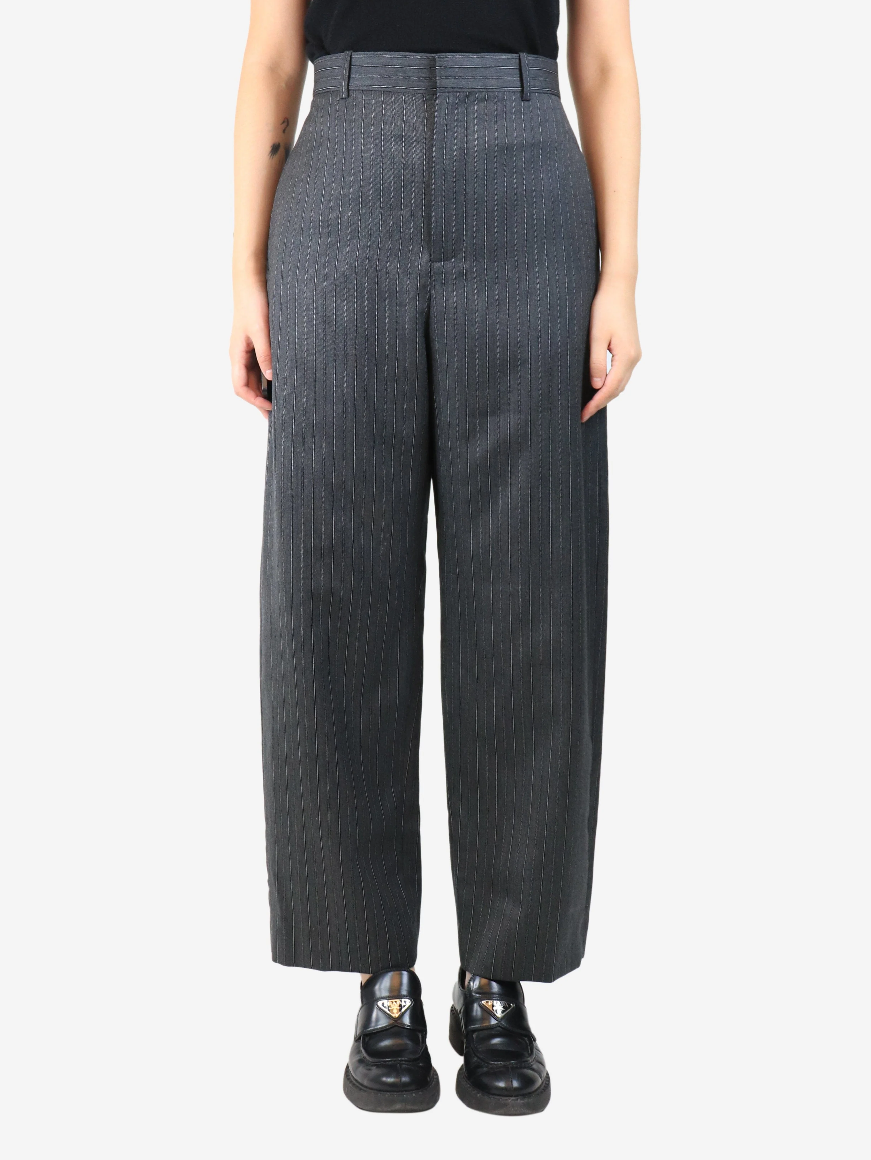 Dark grey pinstripe wool trousers - size UK 10