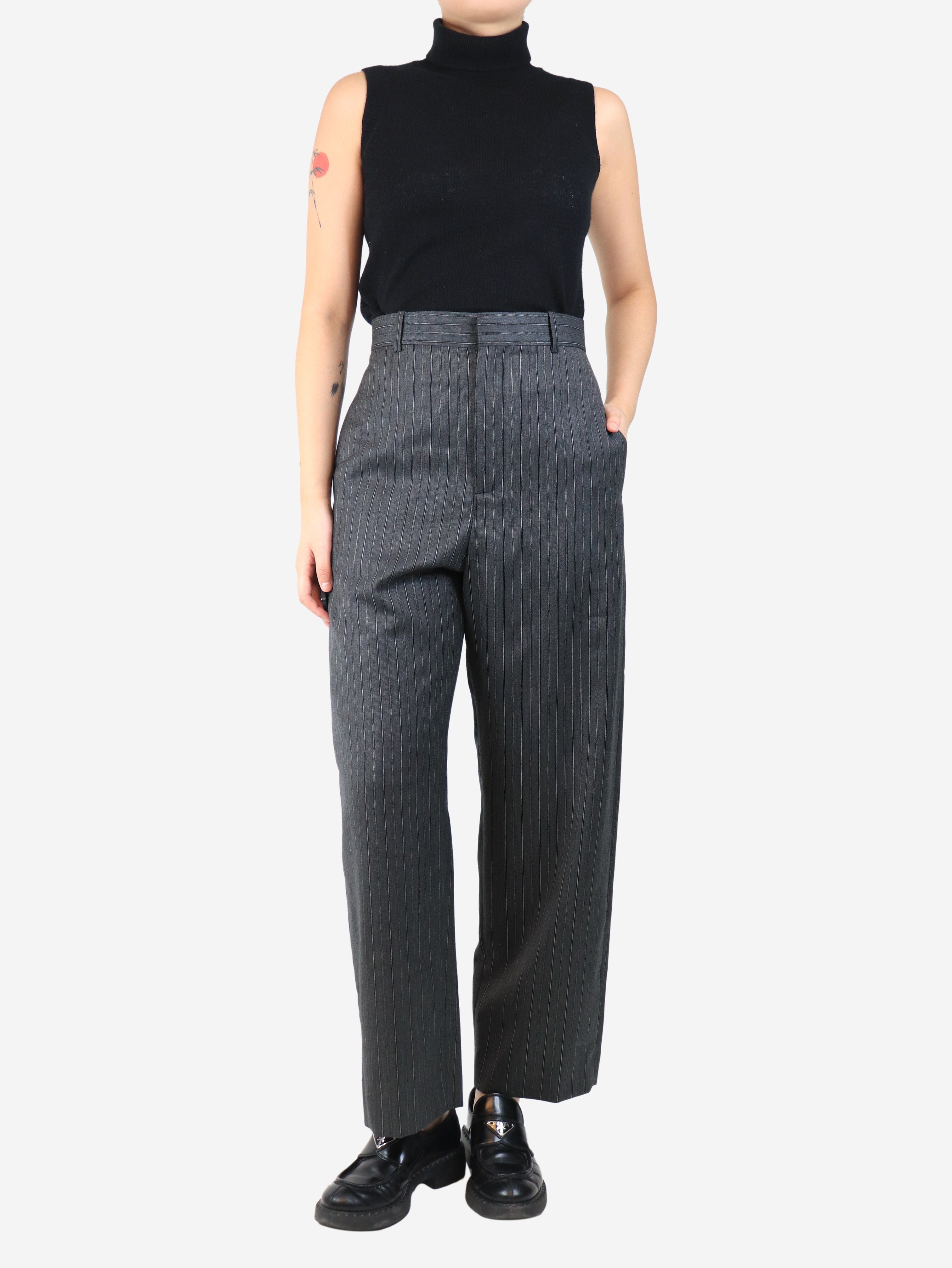Dark grey pinstripe wool trousers - size UK 10 - Image 2