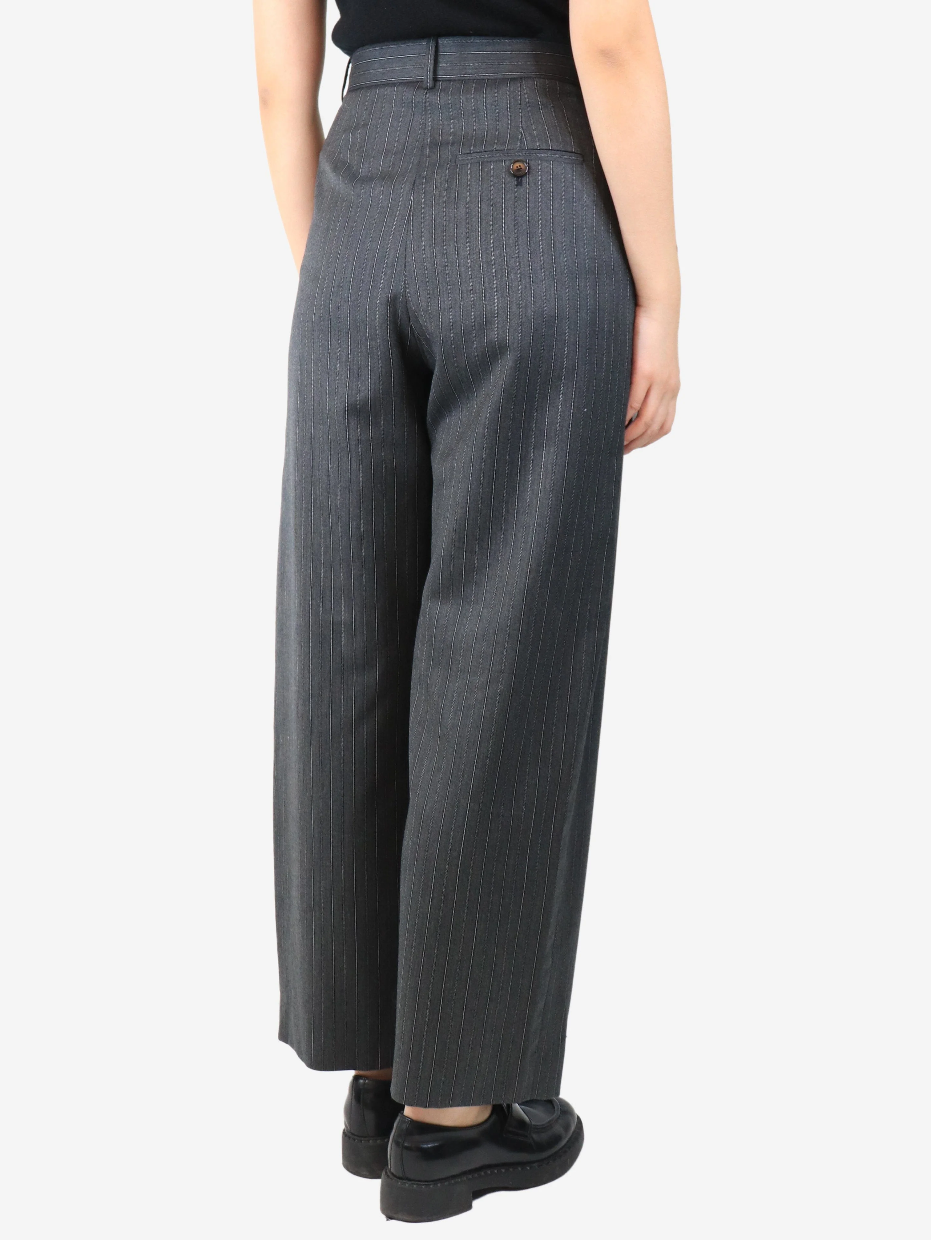 Dark grey pinstripe wool trousers - size UK 10 - Image 3
