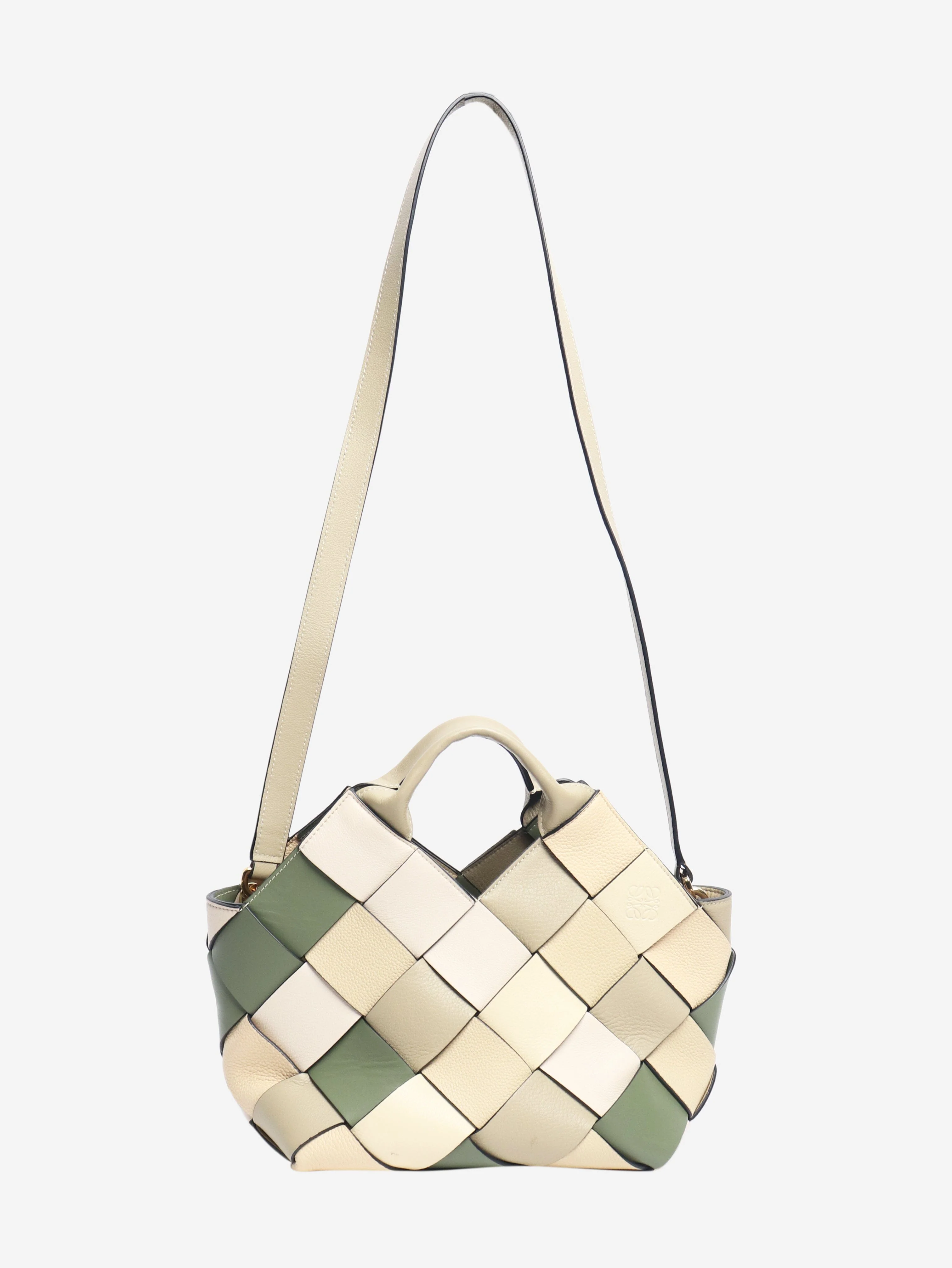 Green and beige Surplus leather woven basket bag - Image 3