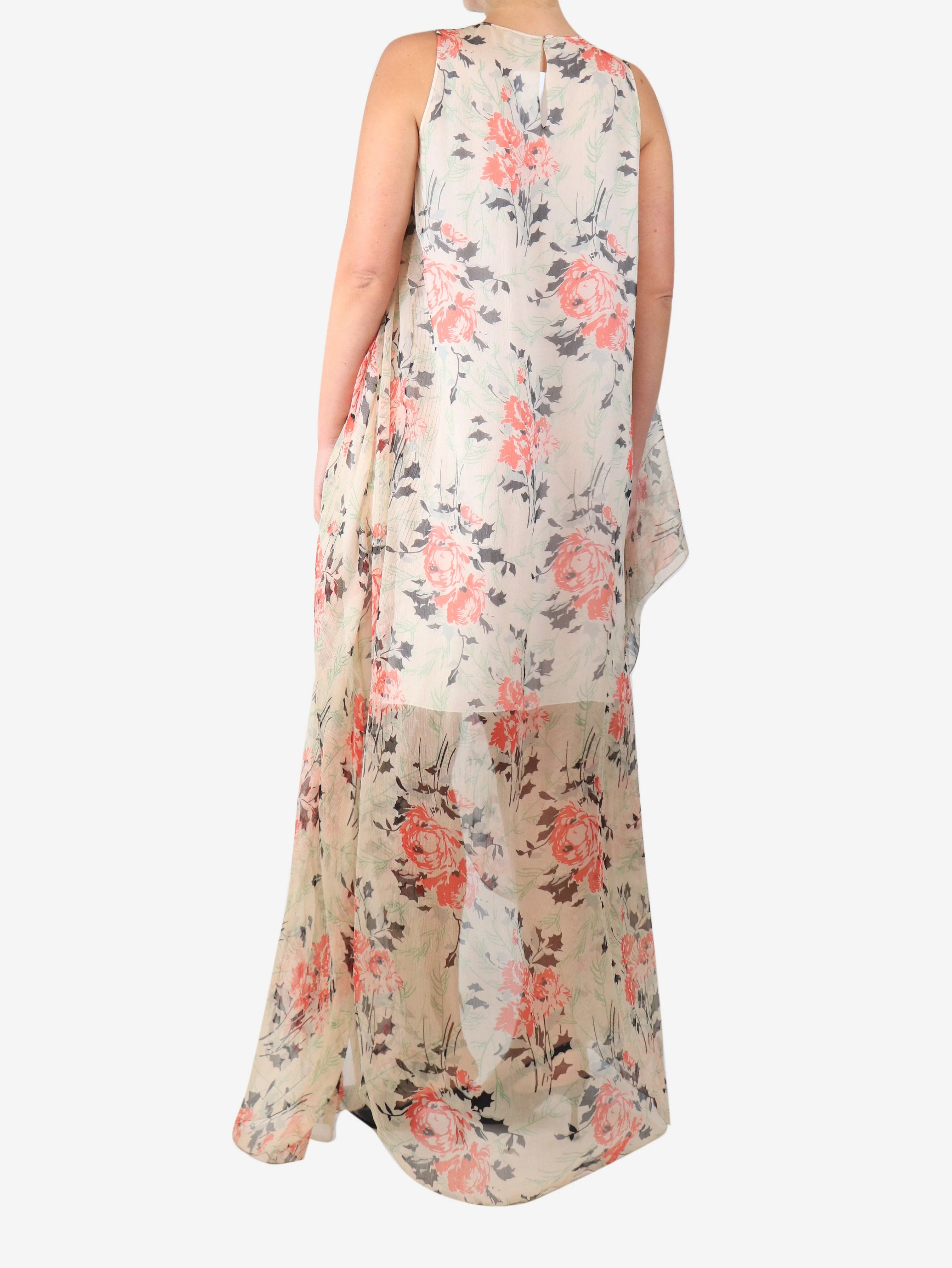 Pink and neutral asymmetric floral-print silk maxi dress - size UK 10 - Image 2