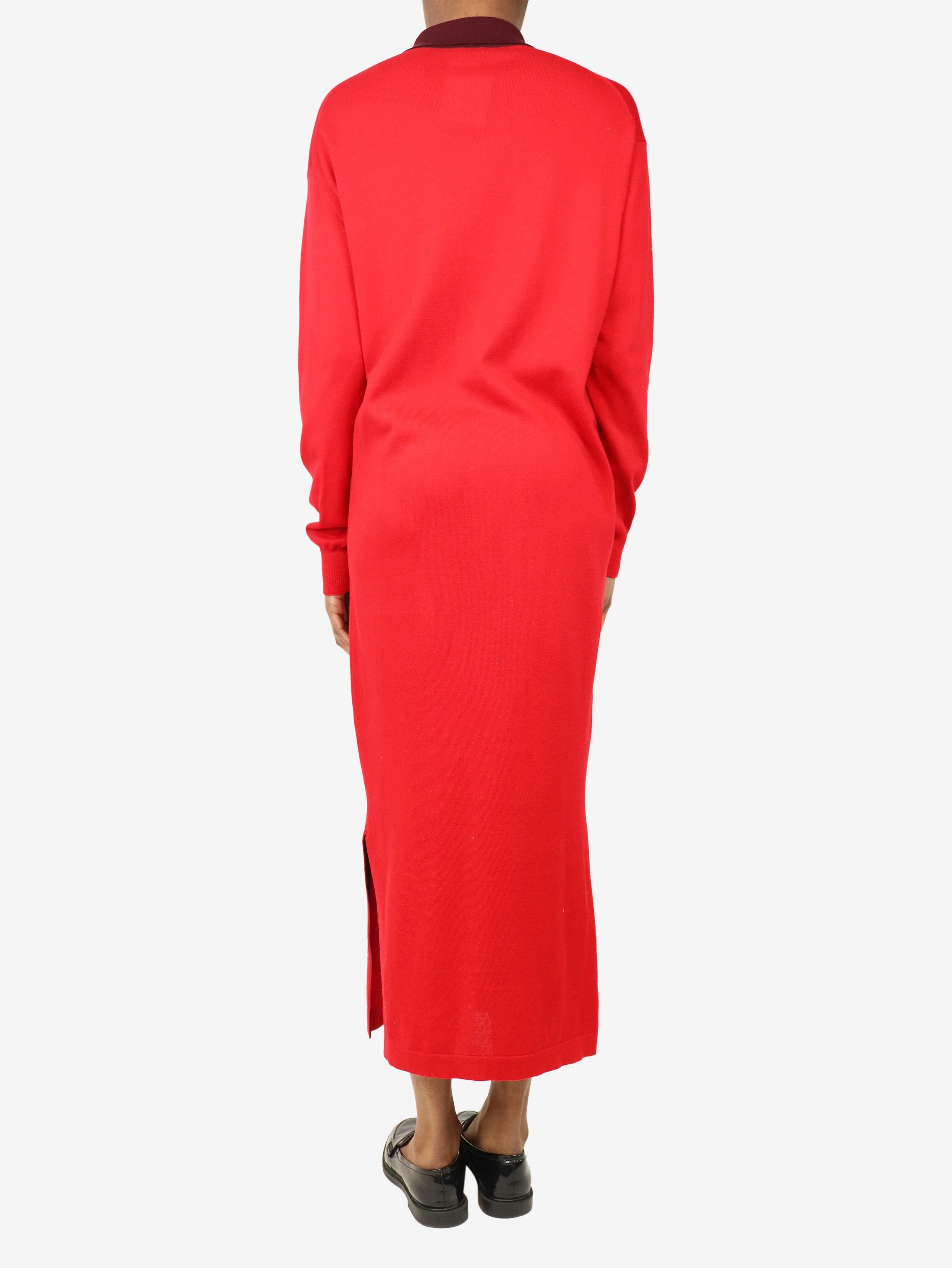 Red knit polo midi dress - size XS - Image 2