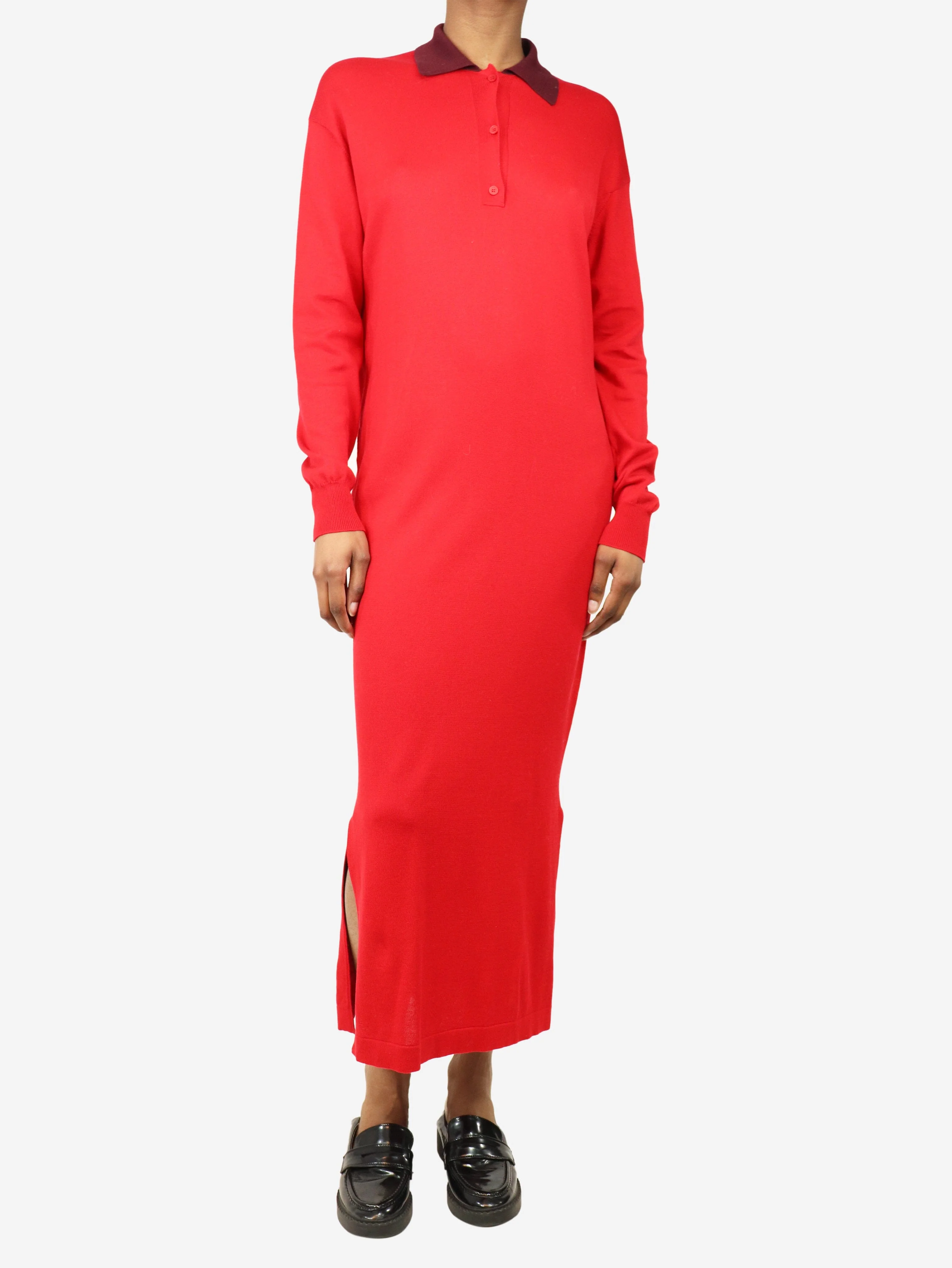 Red knit polo midi dress - size XS - Image 3