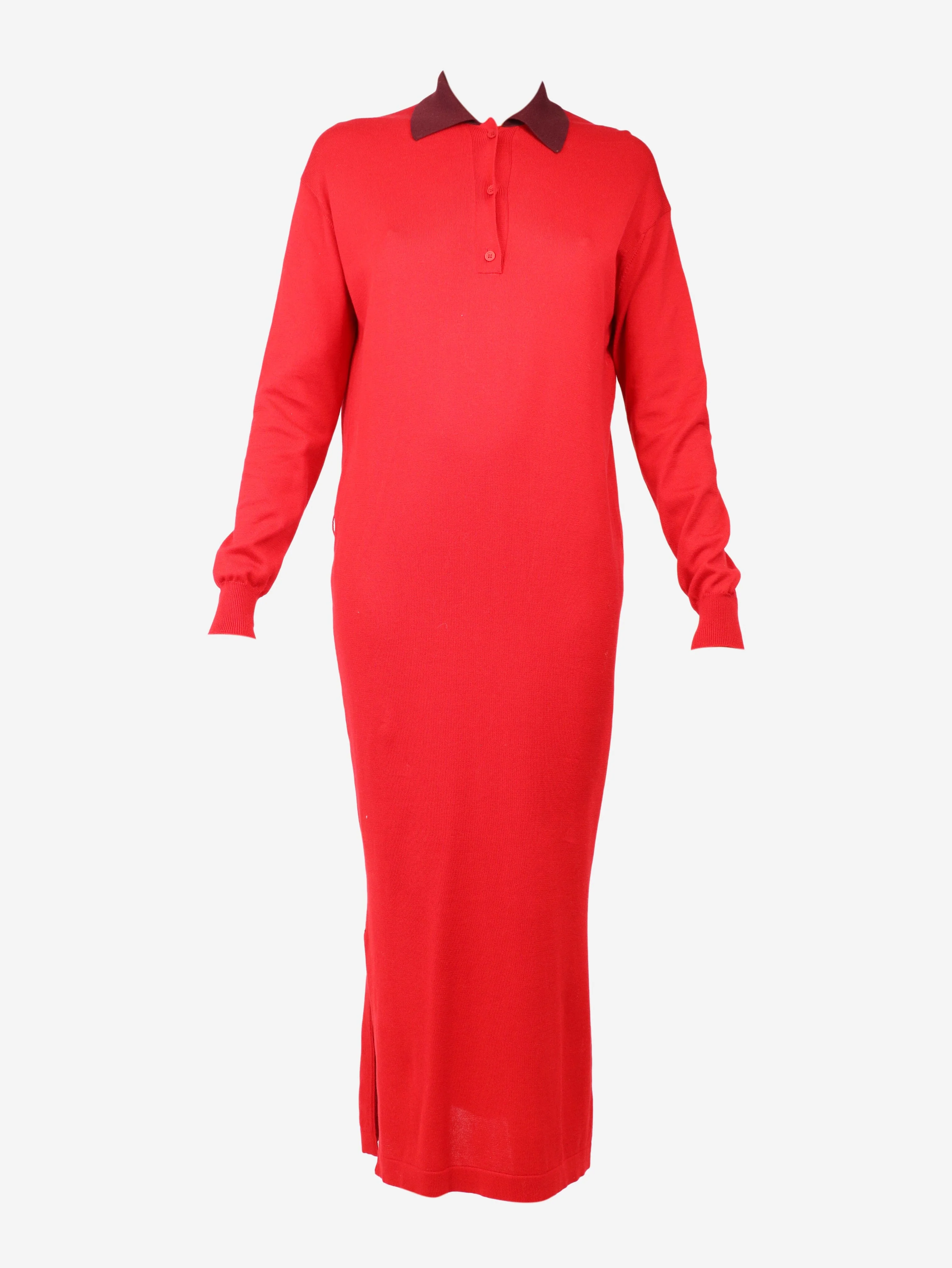 Red knit polo midi dress - size XS - Image 4