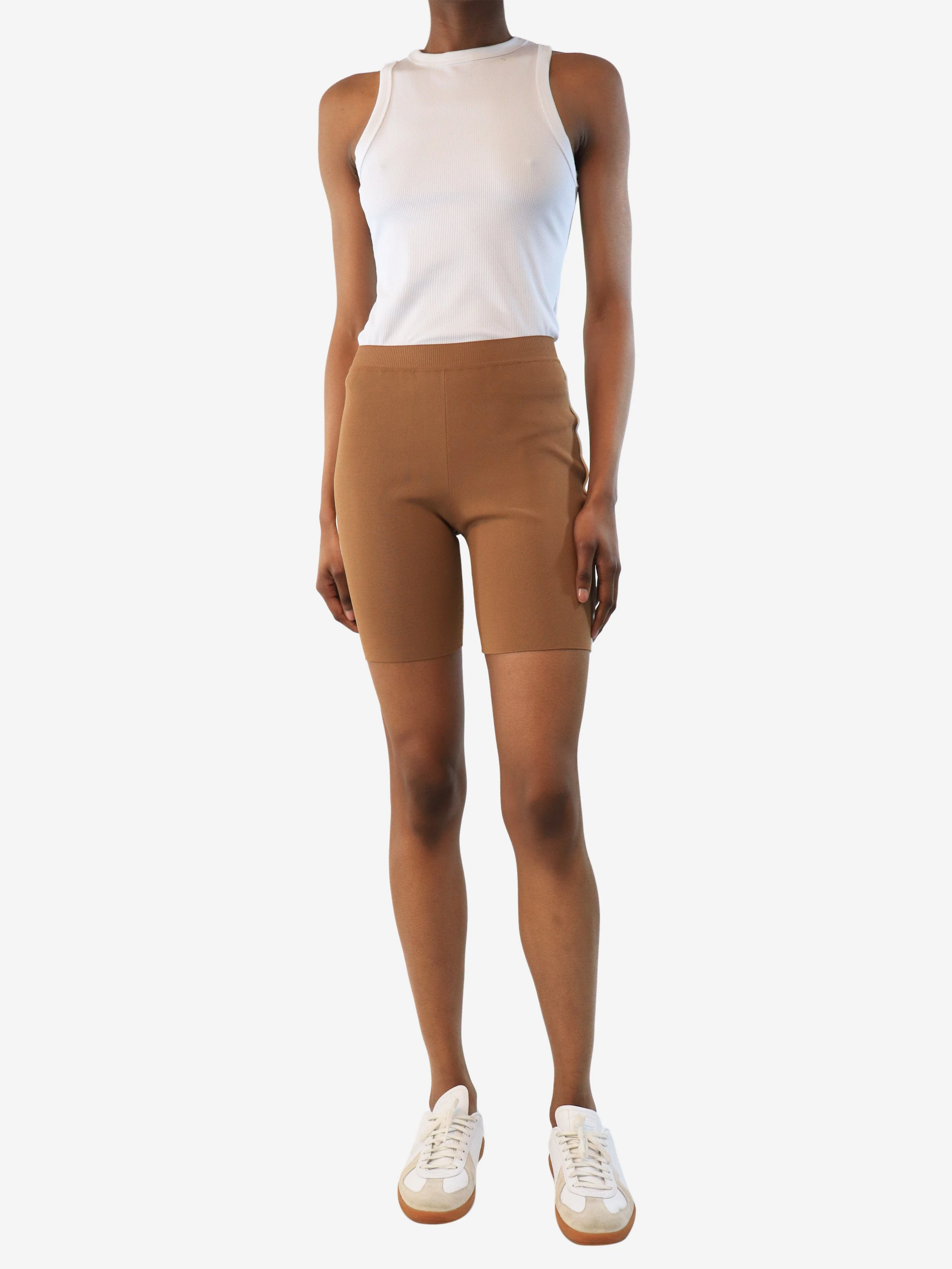 Tan striped cycling shorts - size M - Image 2