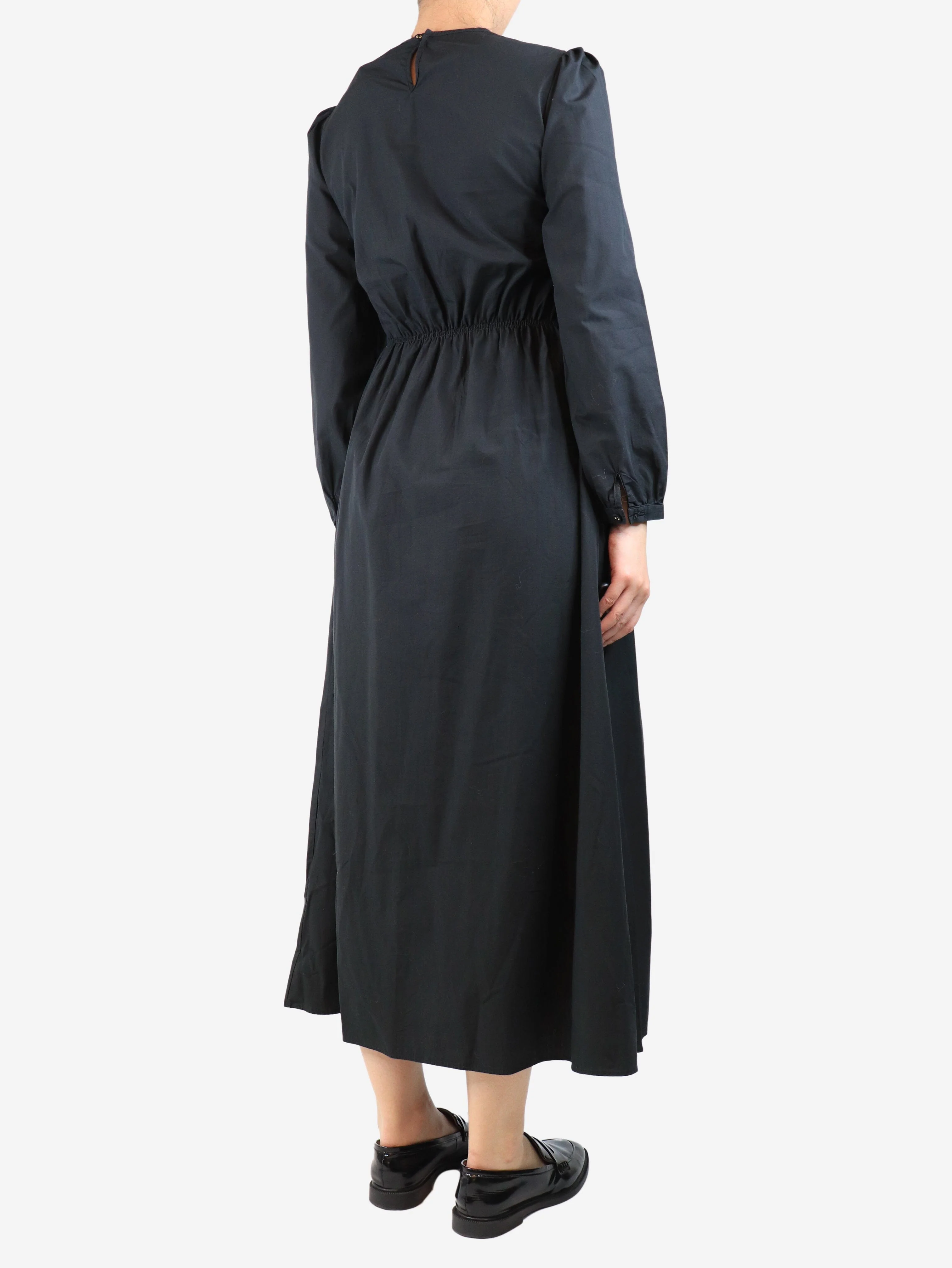 Black cotton shirred midi dress - size L - Image 2
