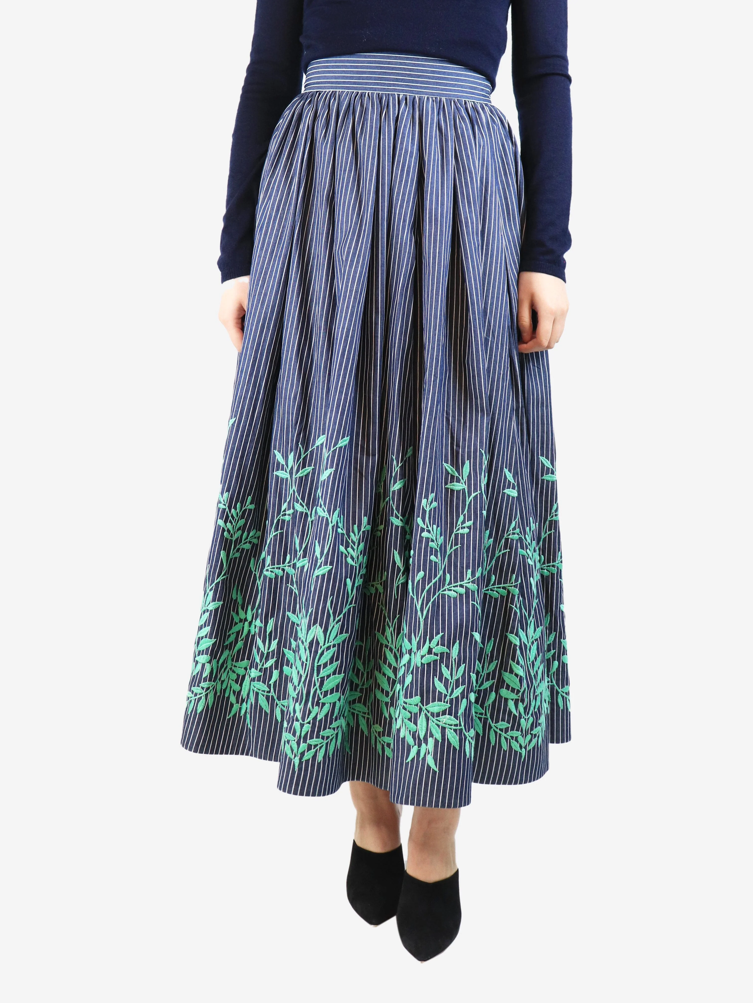 Blue pinstripe floral embroidered skirt - size M