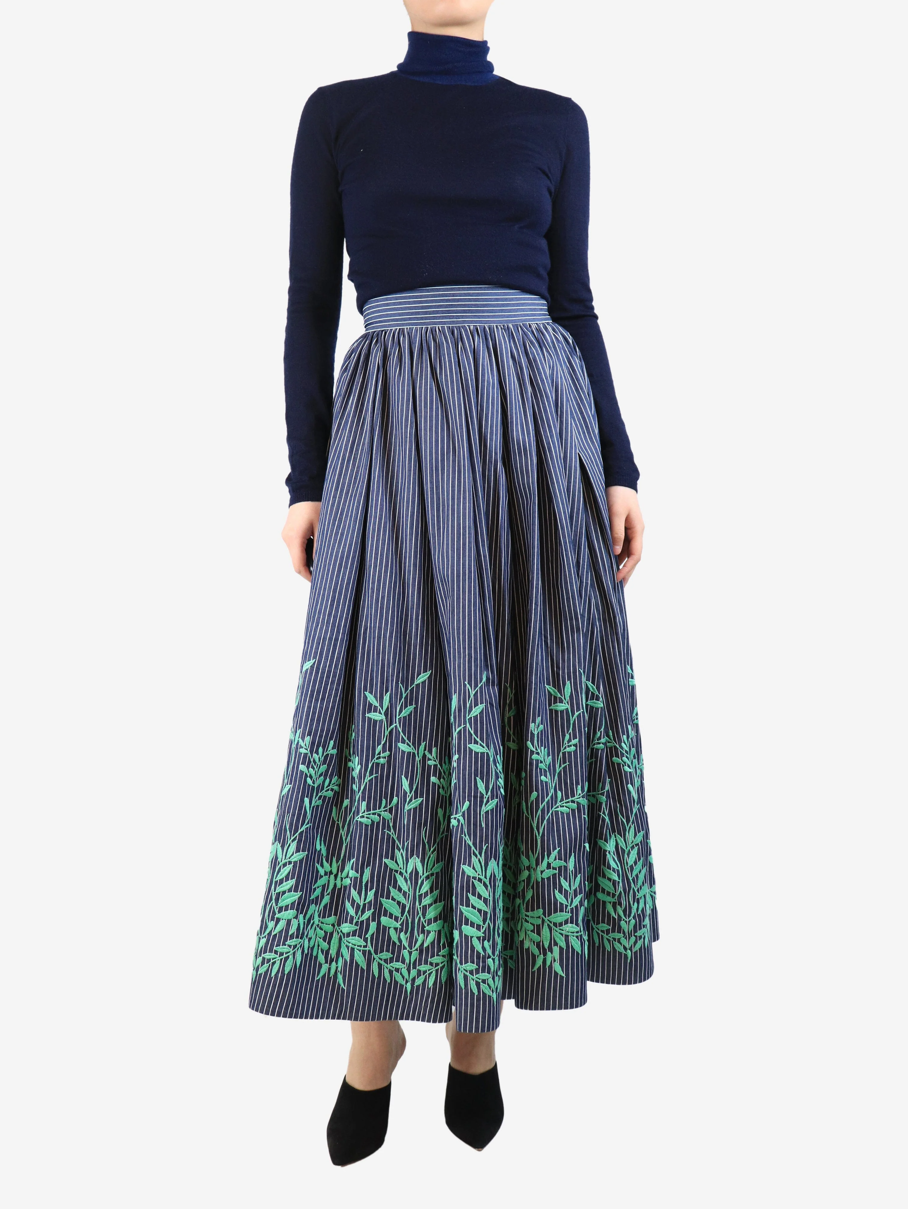 Blue pinstripe floral embroidered skirt - size M - Image 2