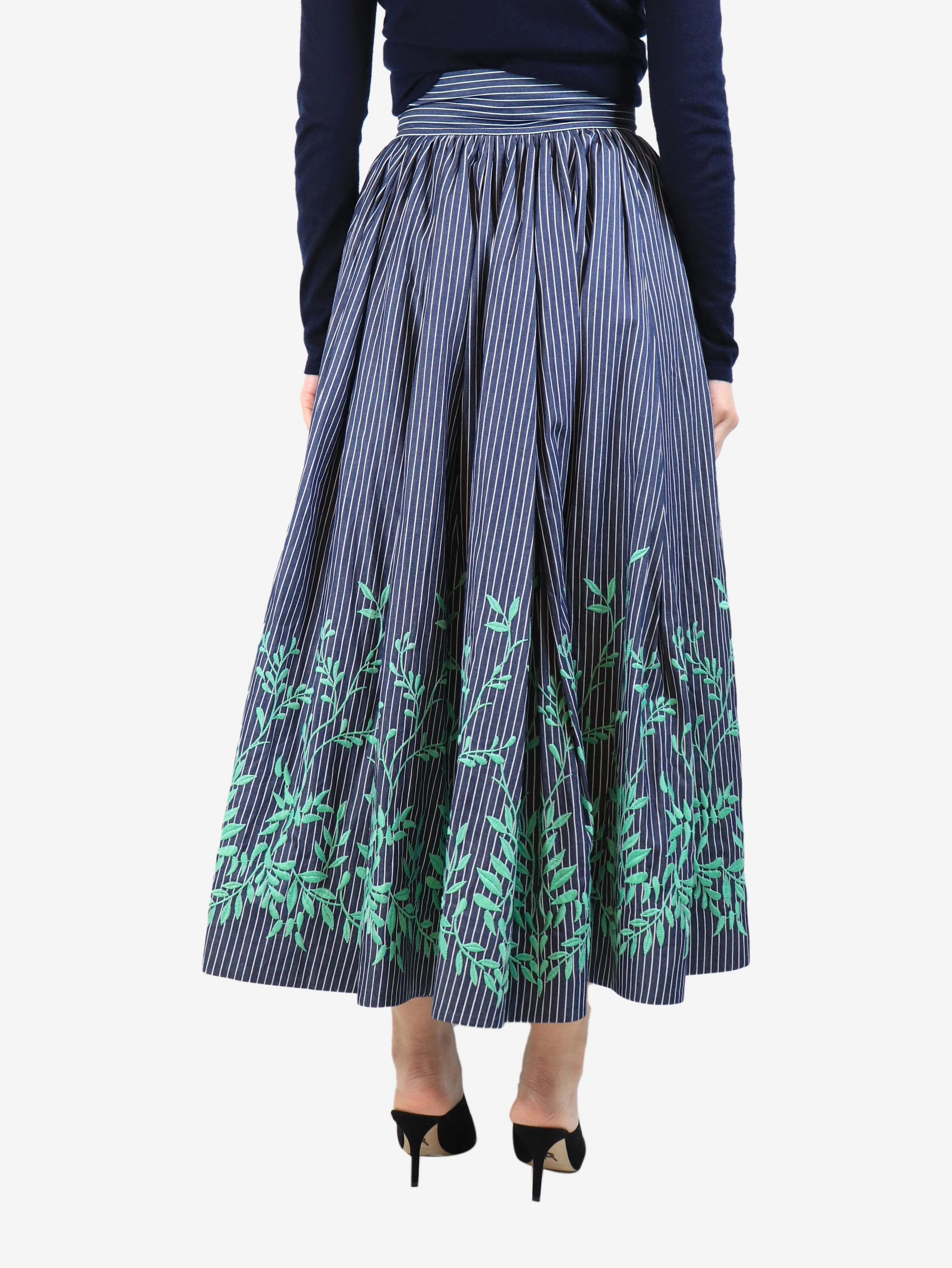 Blue pinstripe floral embroidered skirt - size M - Image 3