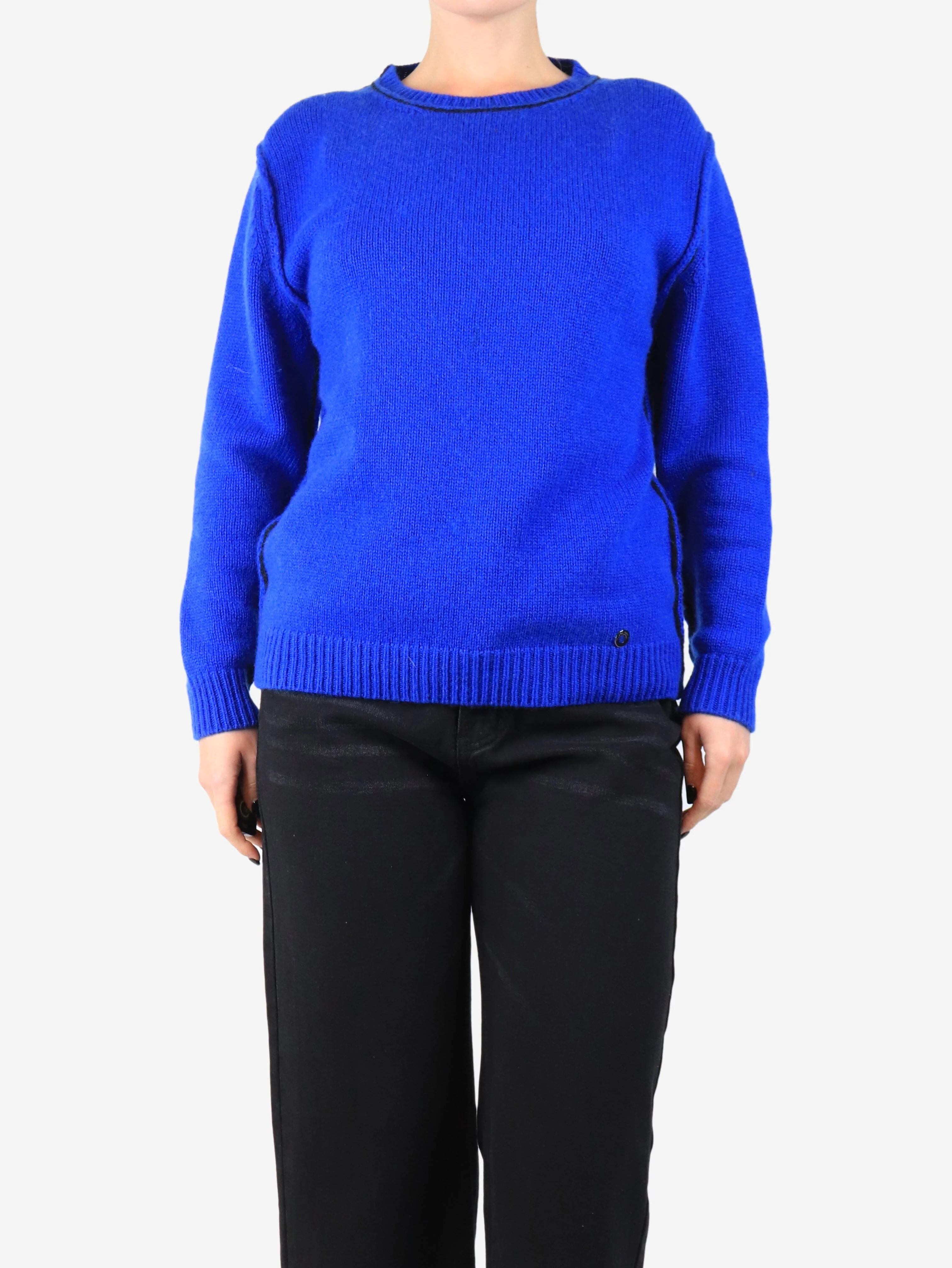 Blue contrast-piped jumper - size UK 12