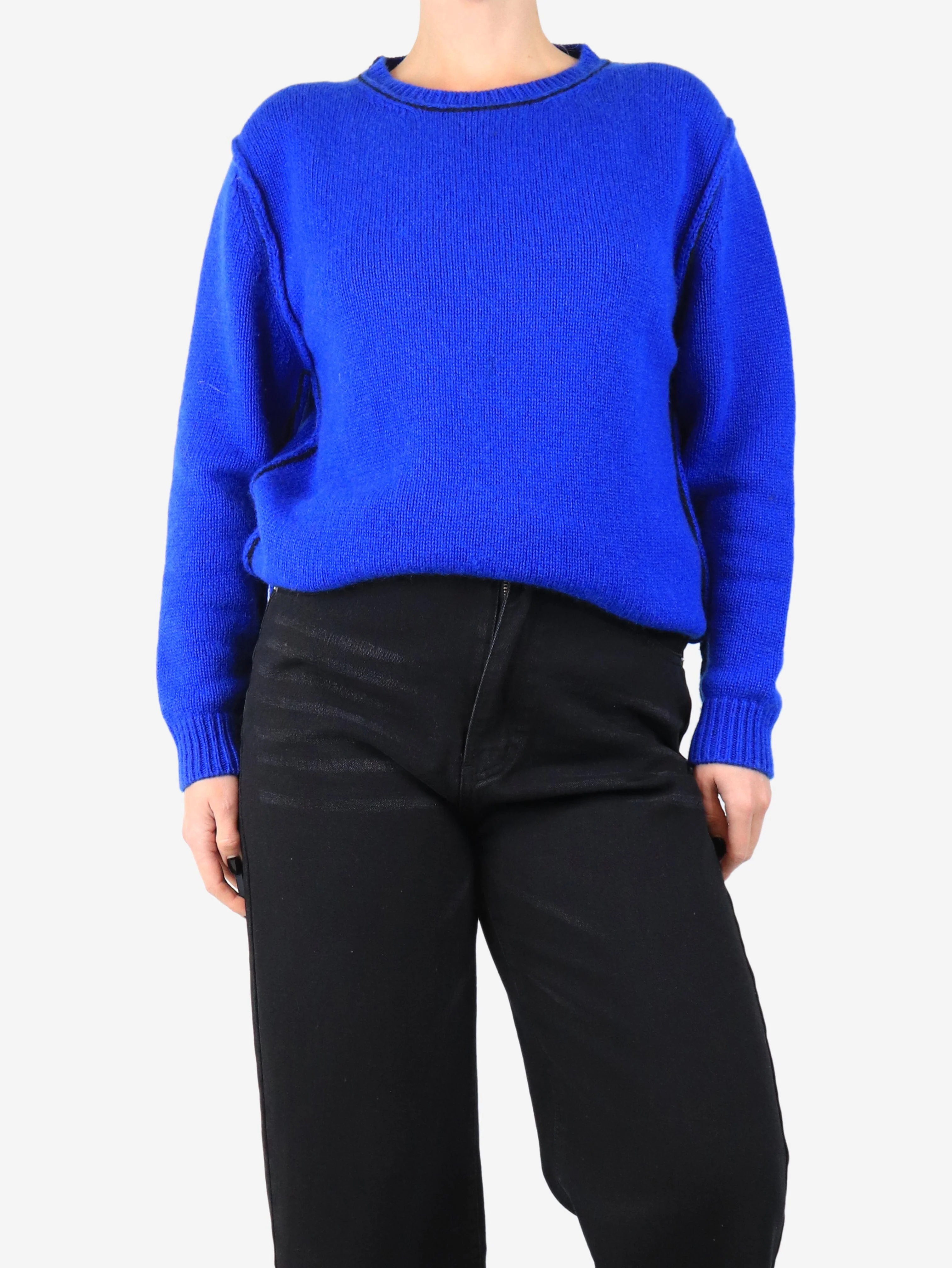 Blue contrast-piped jumper - size UK 12 - Image 3
