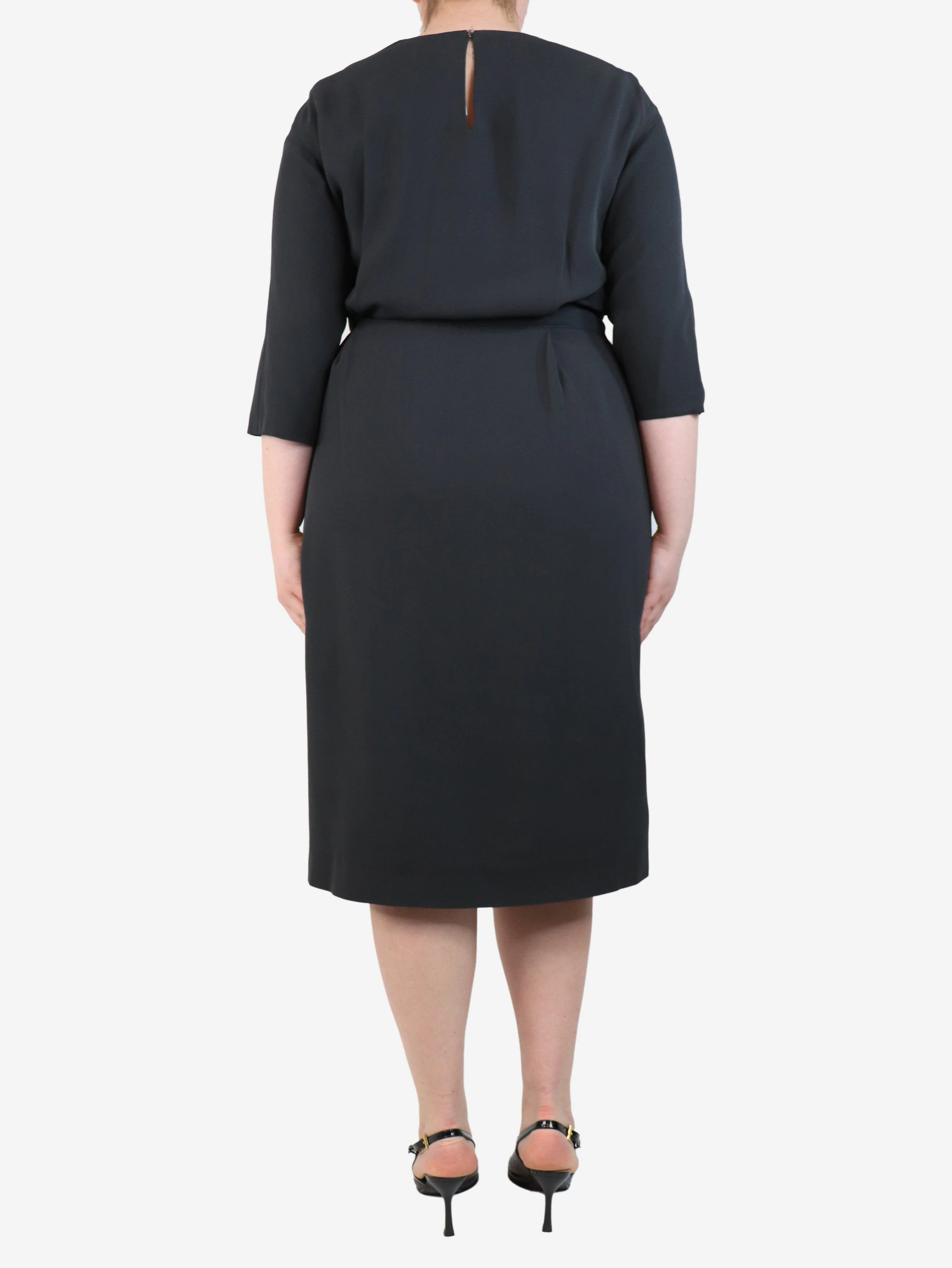 Grey silk belted midi dress - size L - Image 2