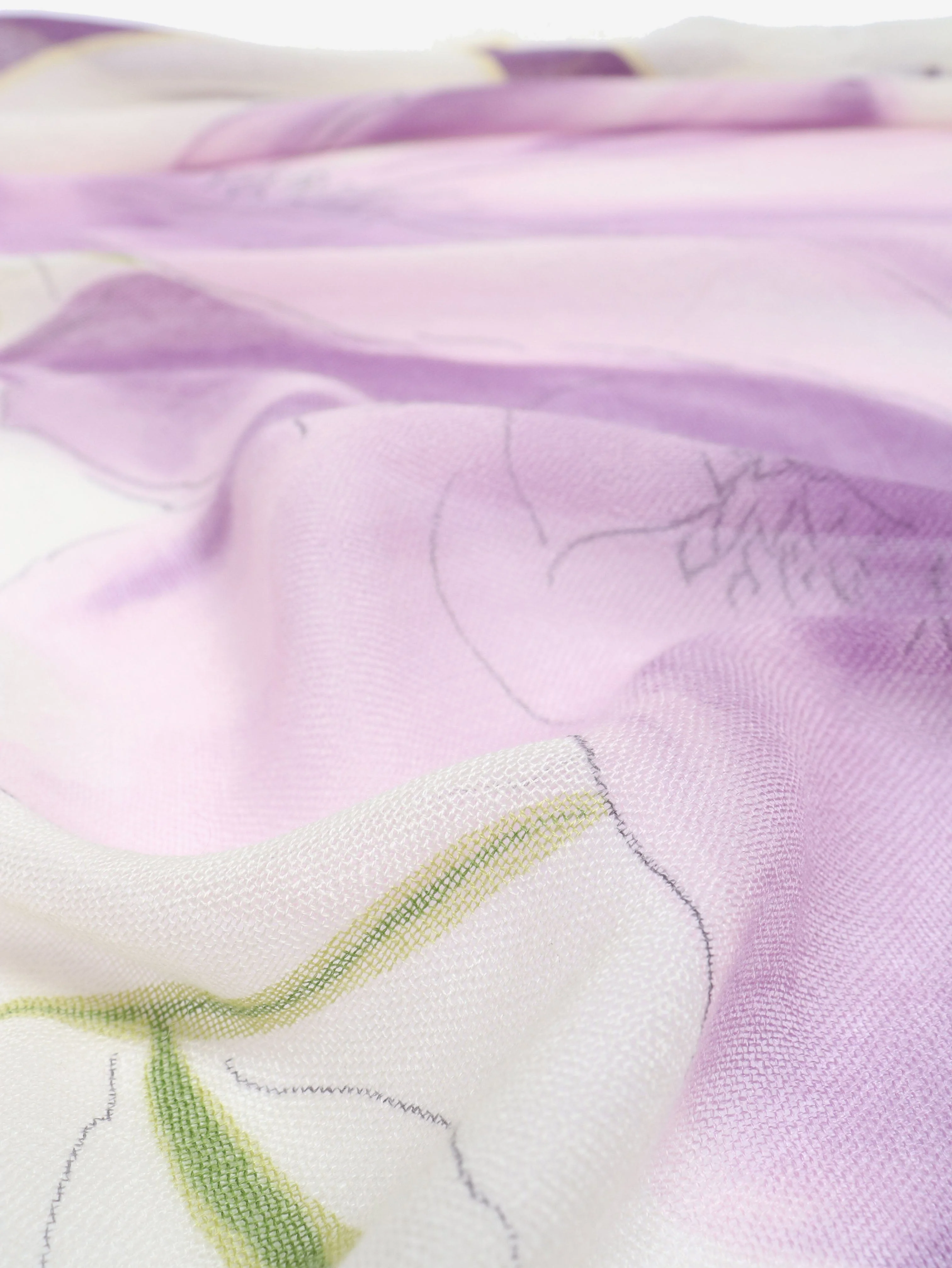 Purple fringed cashmere floral scarf - Image 4