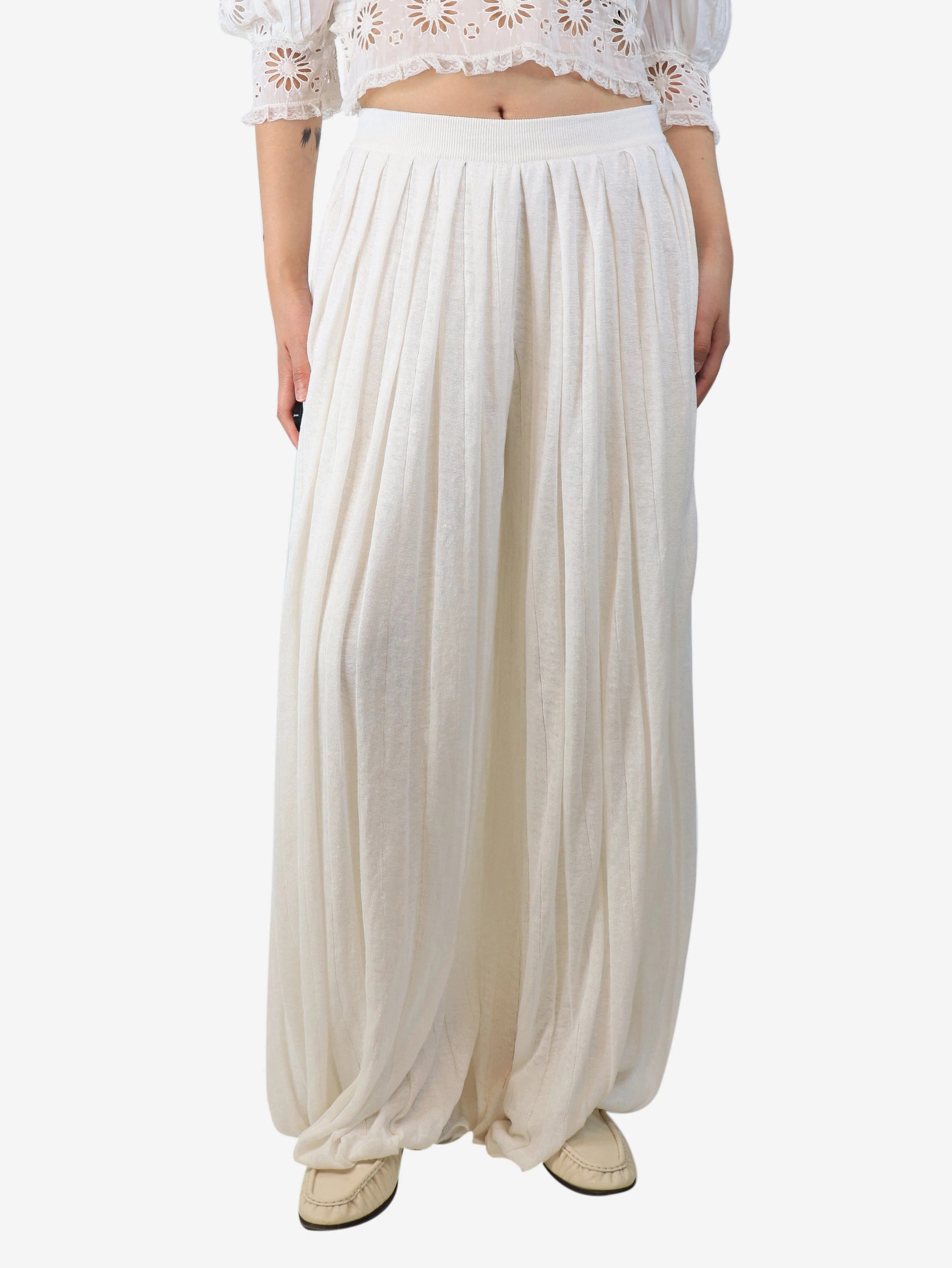 White pleated wide-leg trousers - size S