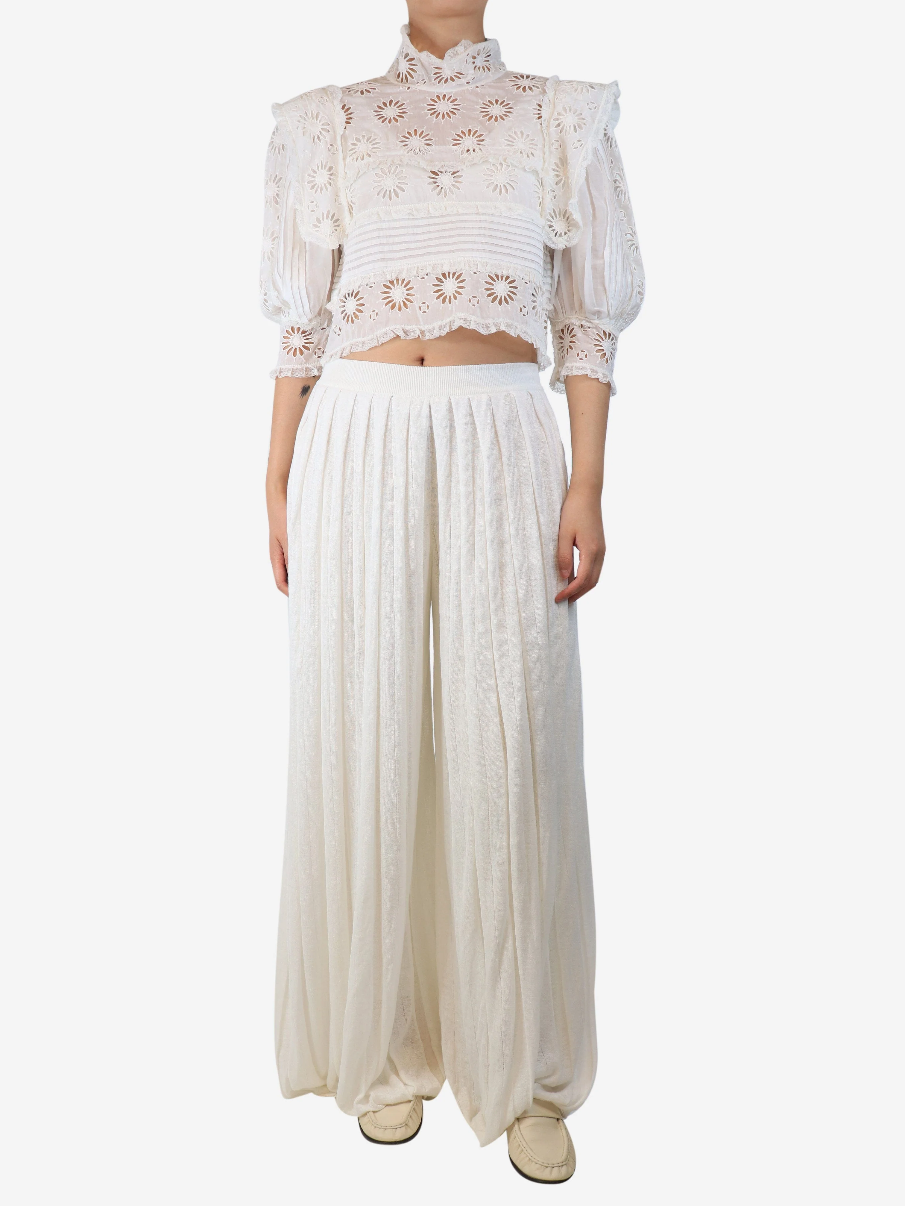 White pleated wide-leg trousers - size S - Image 2