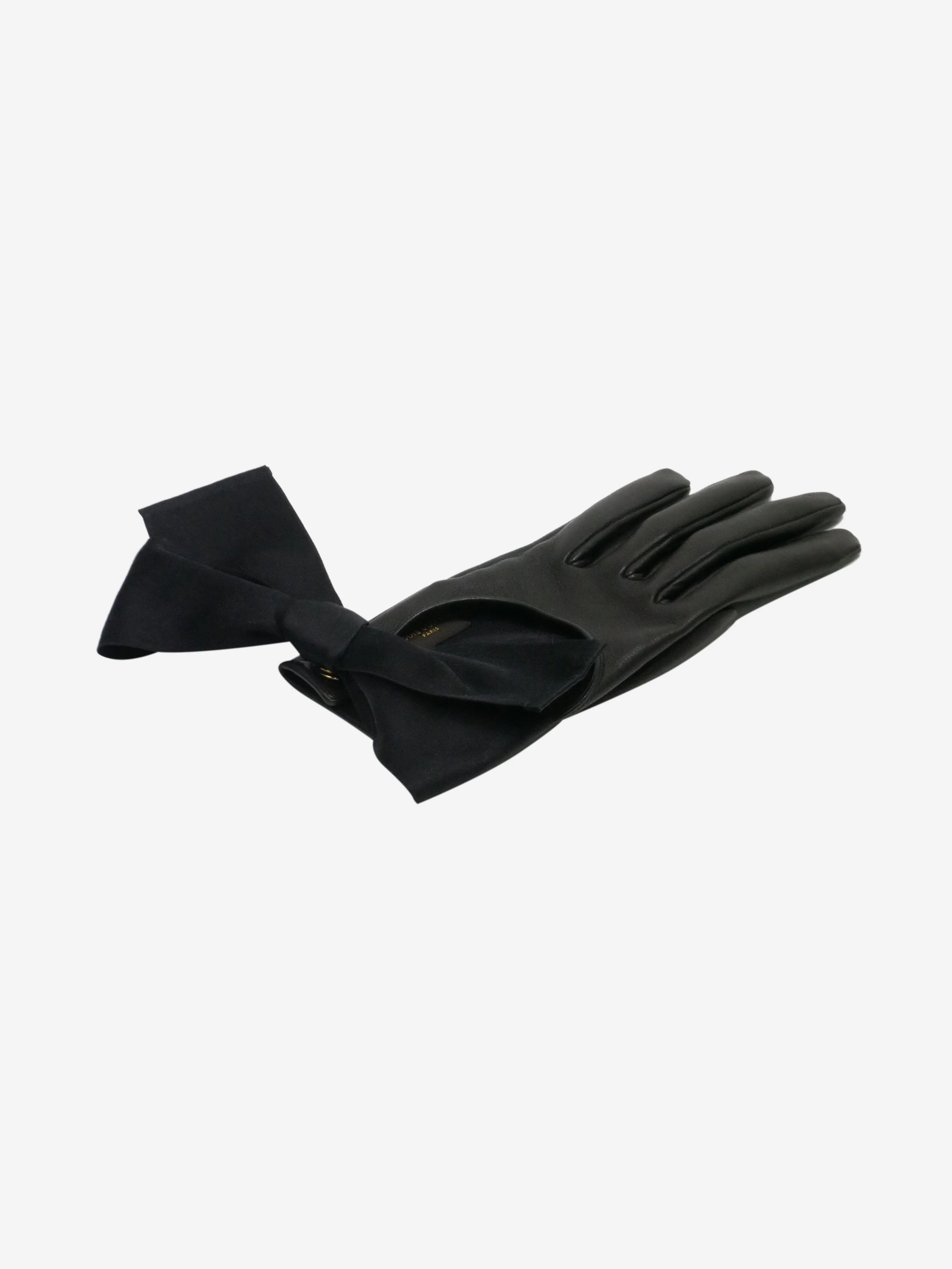 Black leather and silk gloves - Image 3