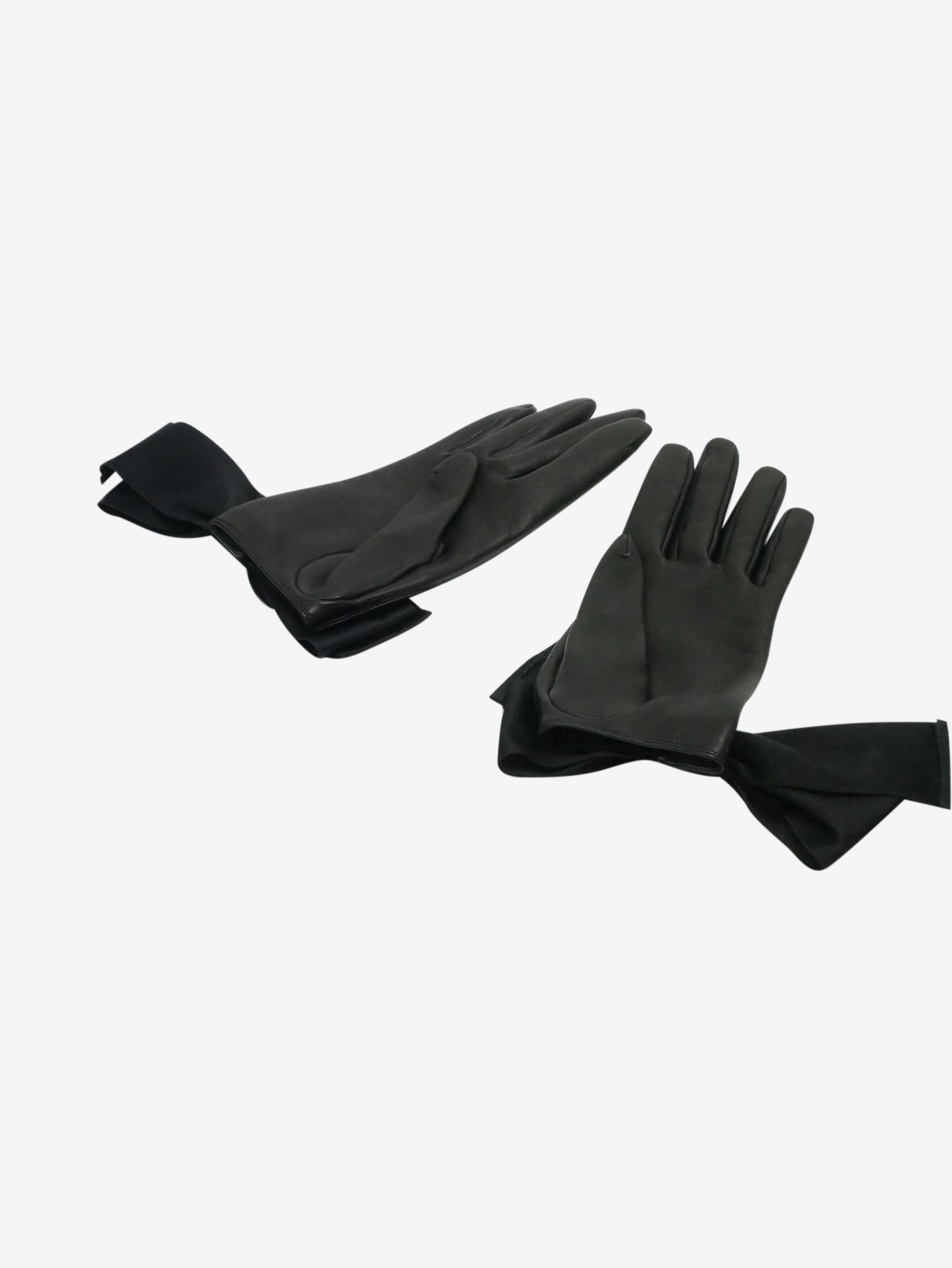 Black leather and silk gloves - Image 4