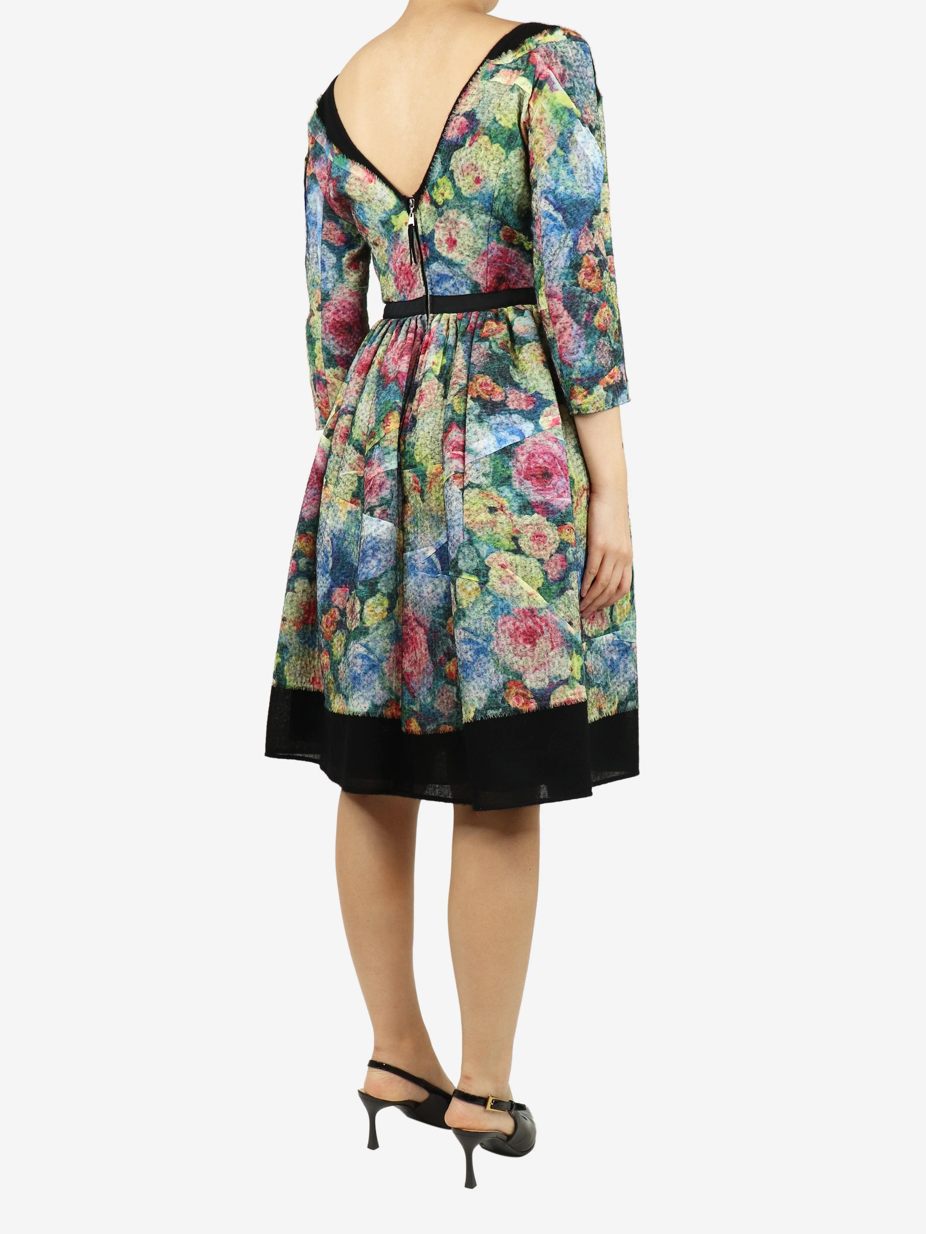 Multicolour wool-blend floral midi dress - size UK 10 - Image 2
