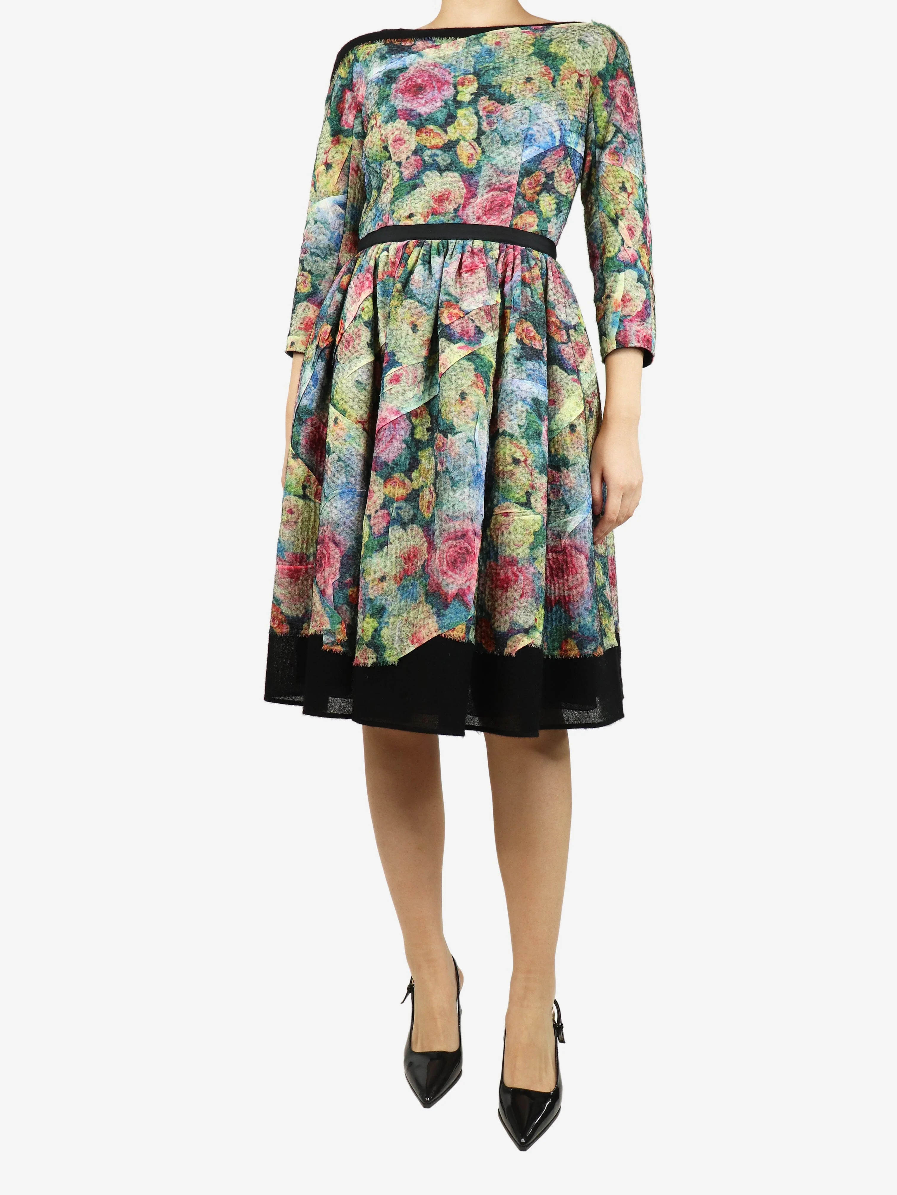 Multicolour wool-blend floral midi dress - size UK 10 - Image 3