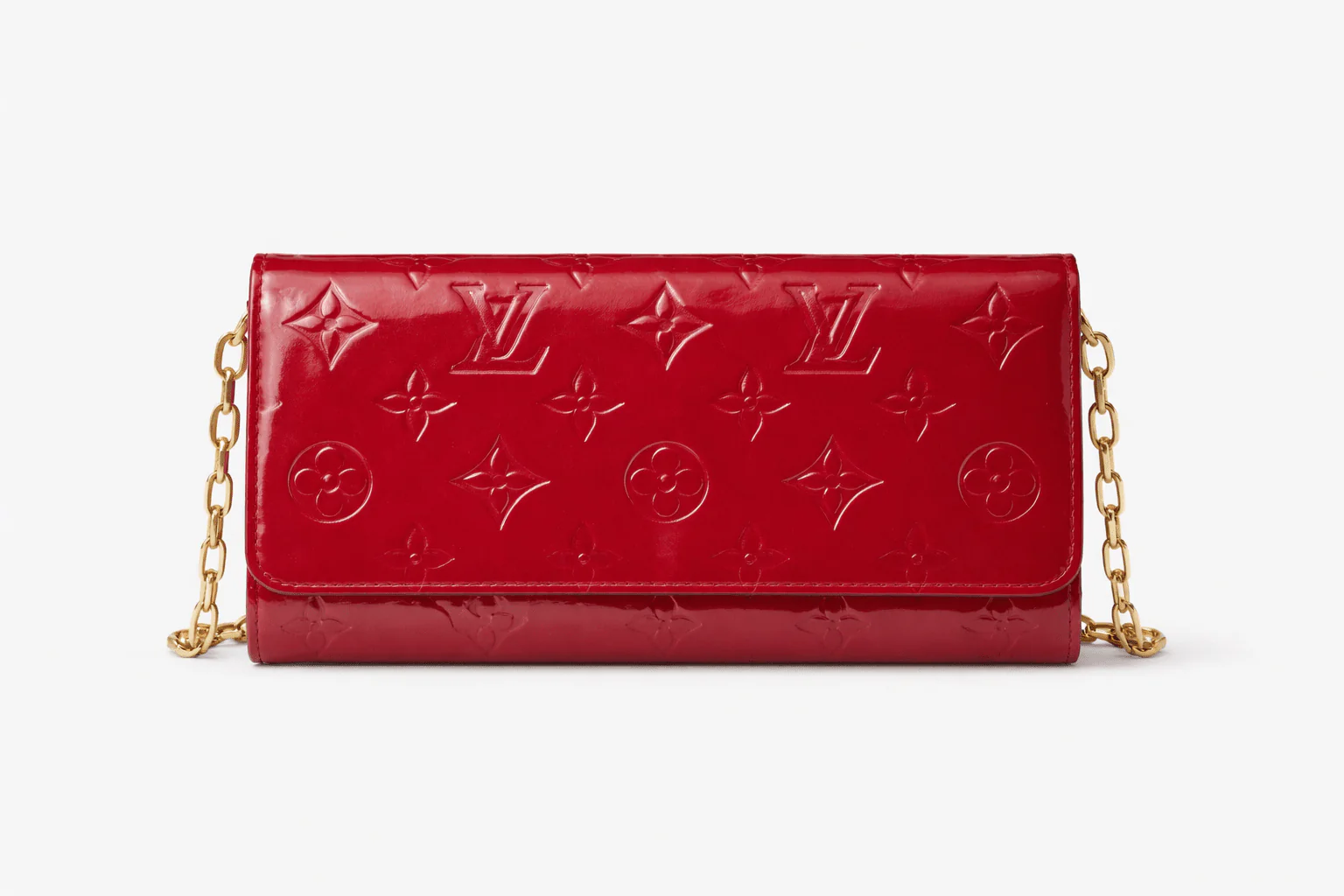 Red Monogram Vernis chain wallet