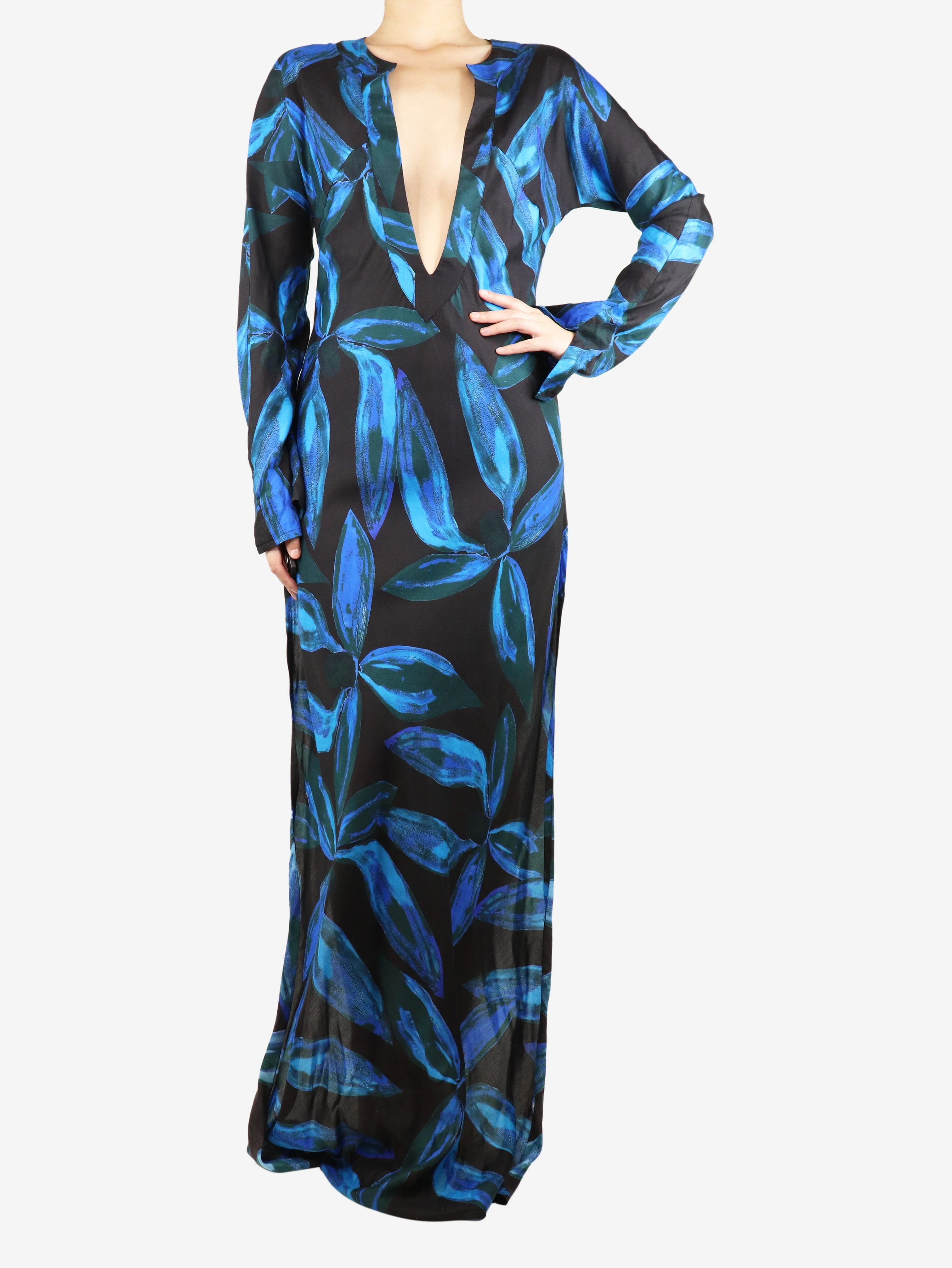 Black and blue floral printed maxi dress - size M - Image 3