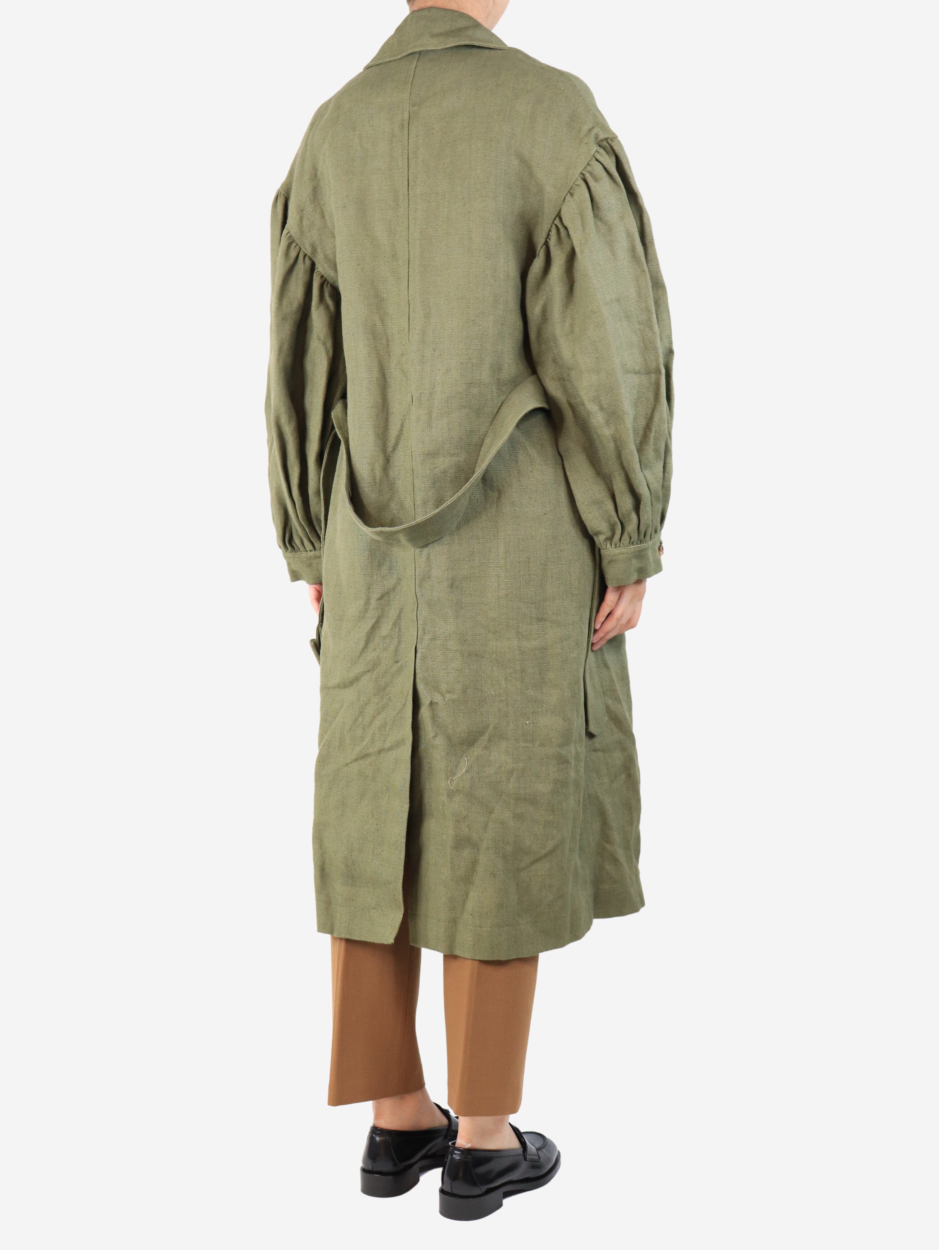 Green heavyweight linen trench coat - size S - Image 2
