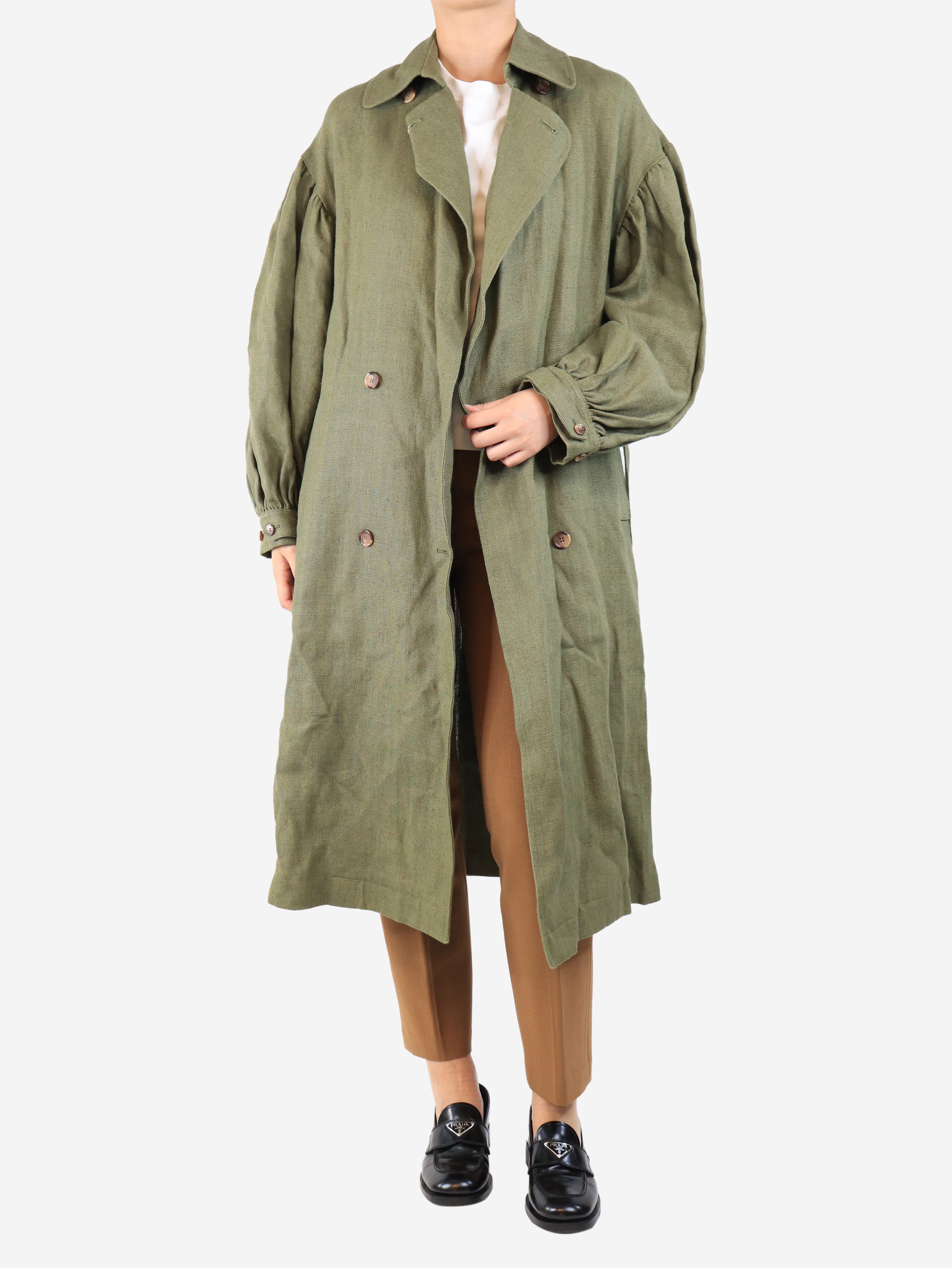 Green heavyweight linen trench coat - size S - Image 3