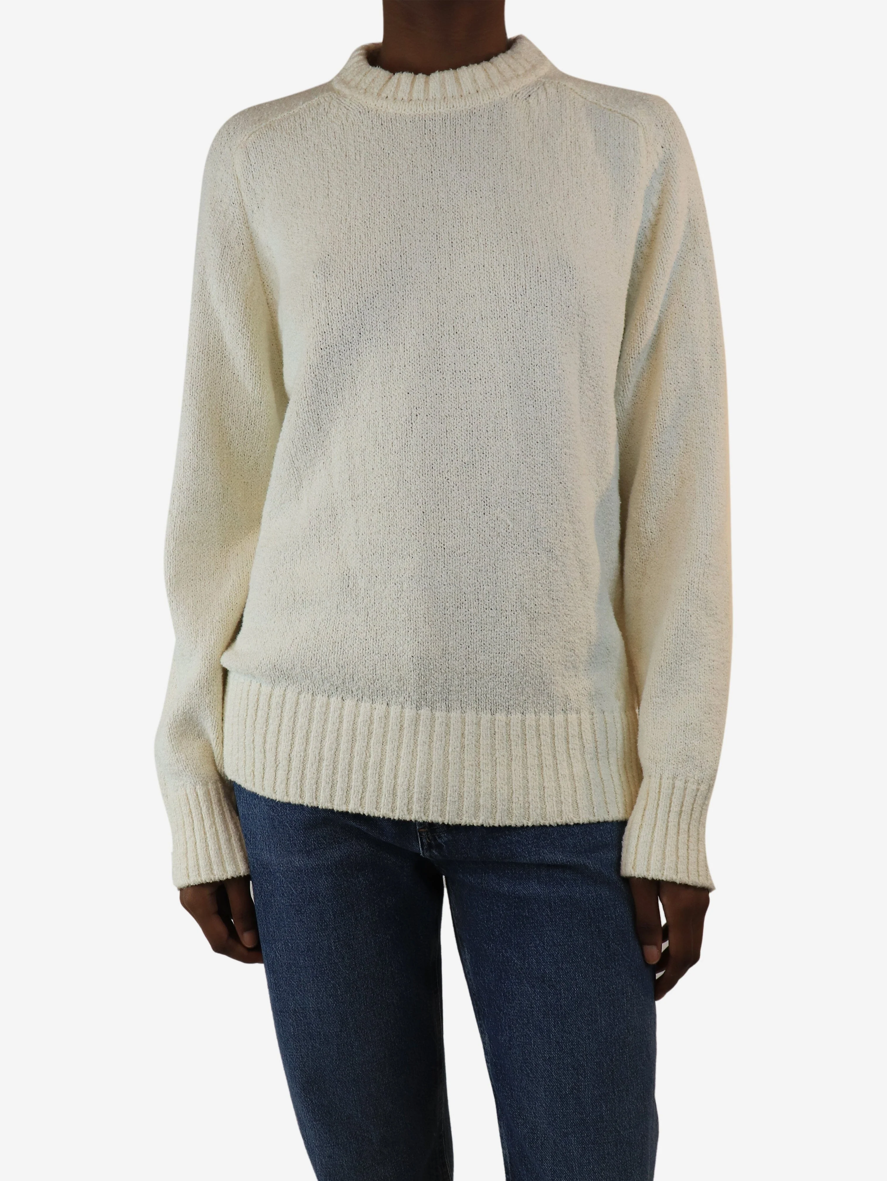 White towelled knit jumper - size XS