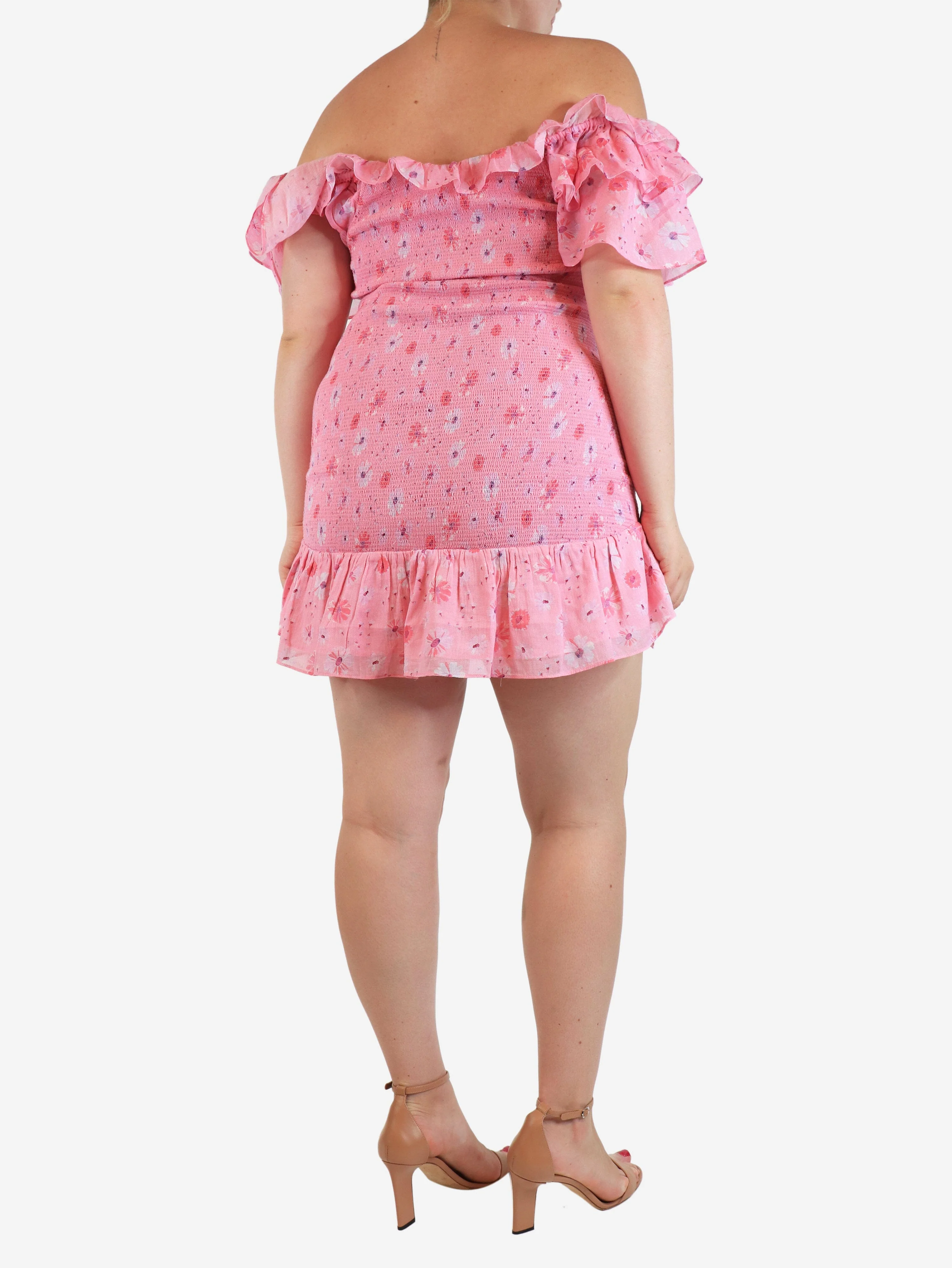 Pink floral smocked mini dress - size XL - Image 2