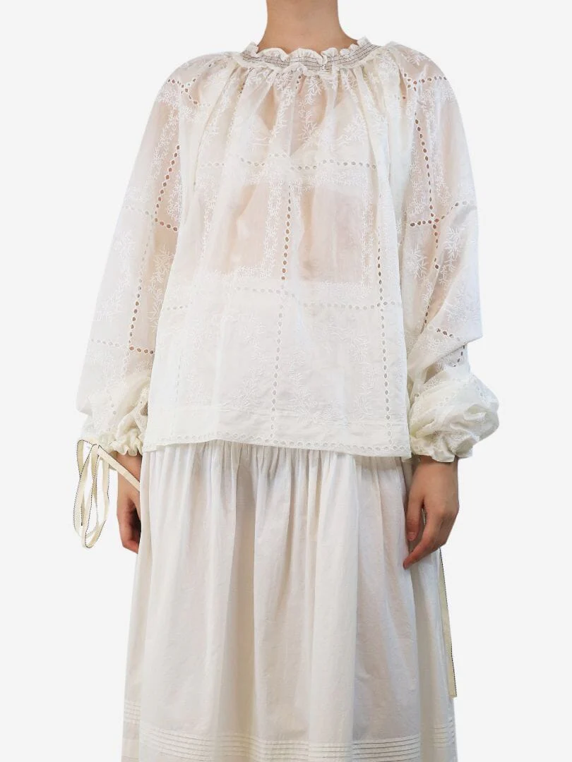 Ivory embroidered blouse - size UK 8