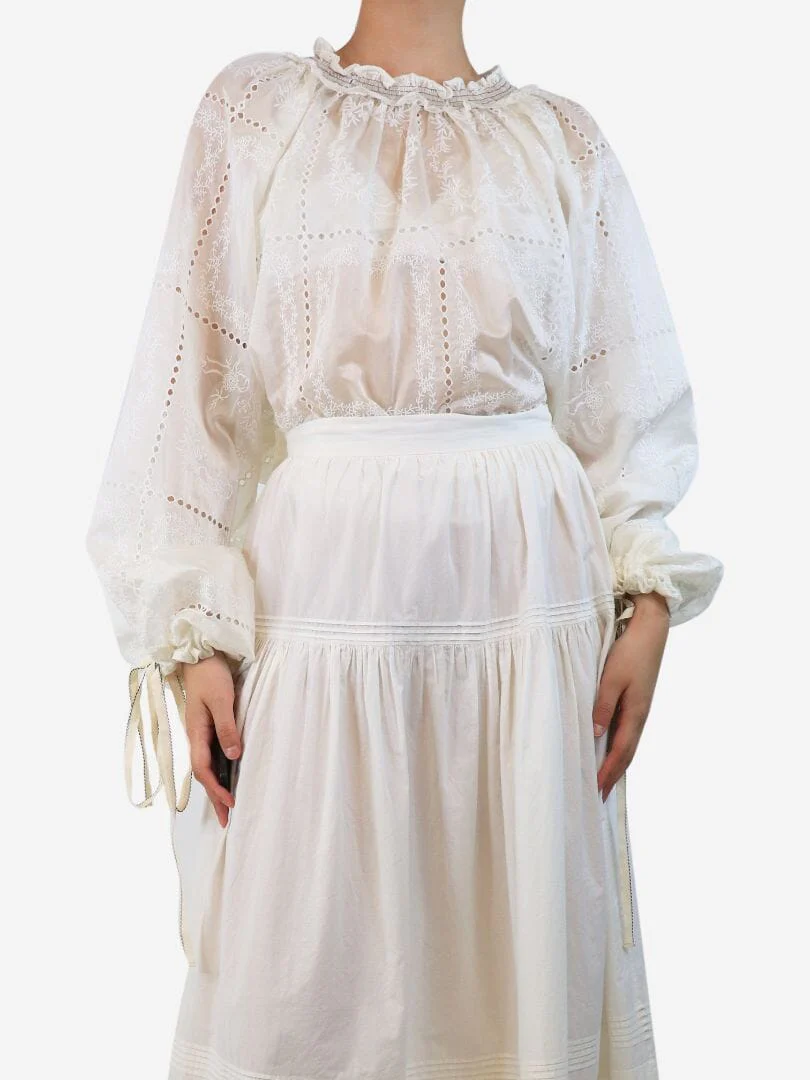 Ivory embroidered blouse - size UK 8 - Image 2