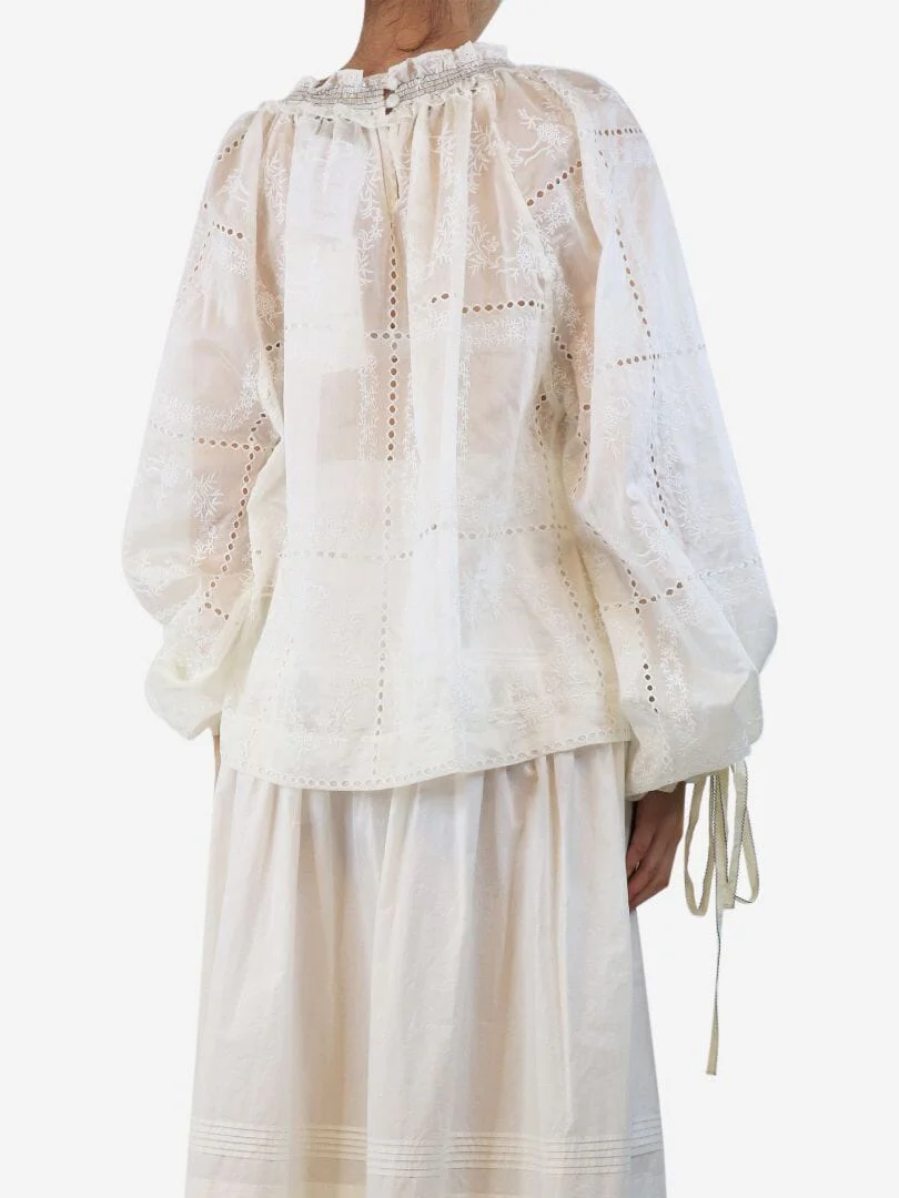 Ivory embroidered blouse - size UK 8 - Image 3