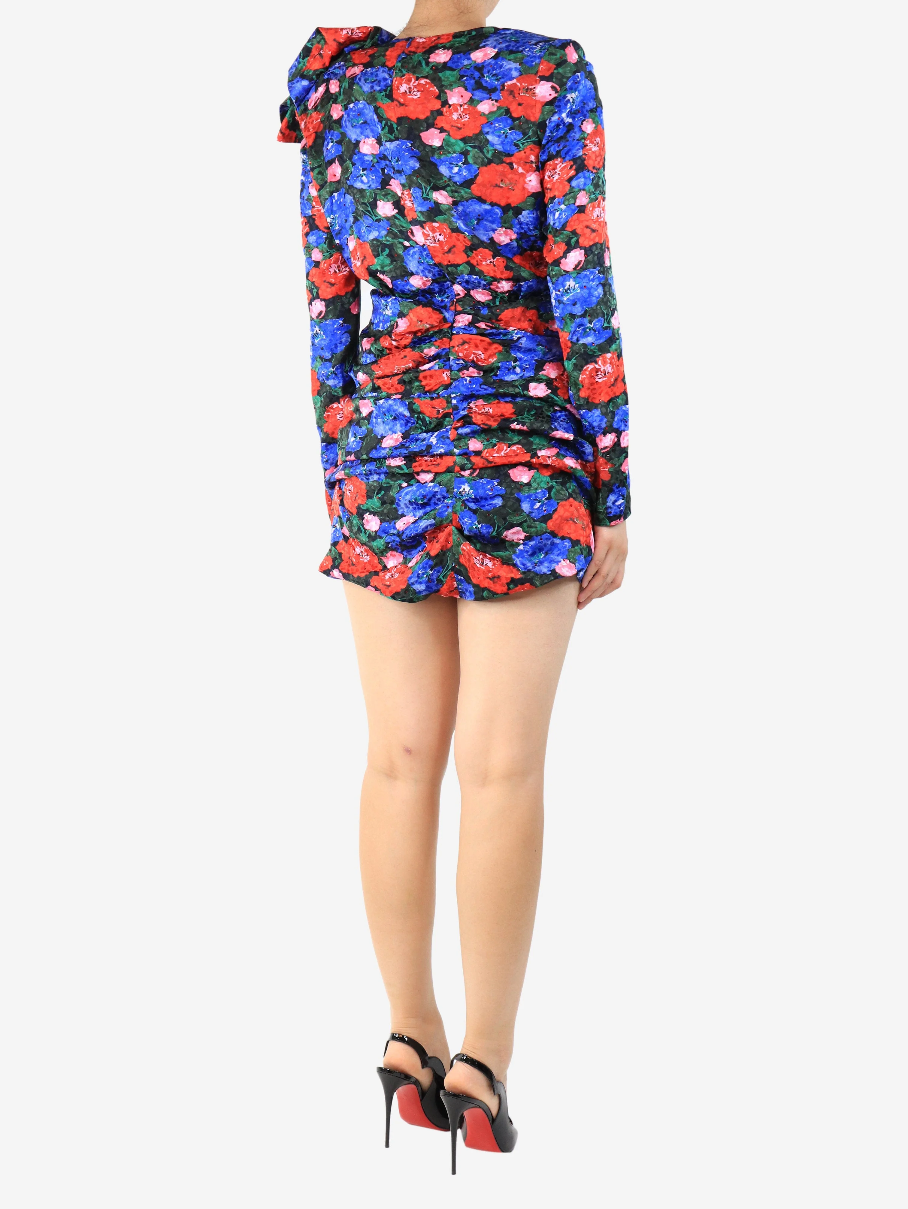 Blue silk printed mini dress - size UK 8 - Image 2