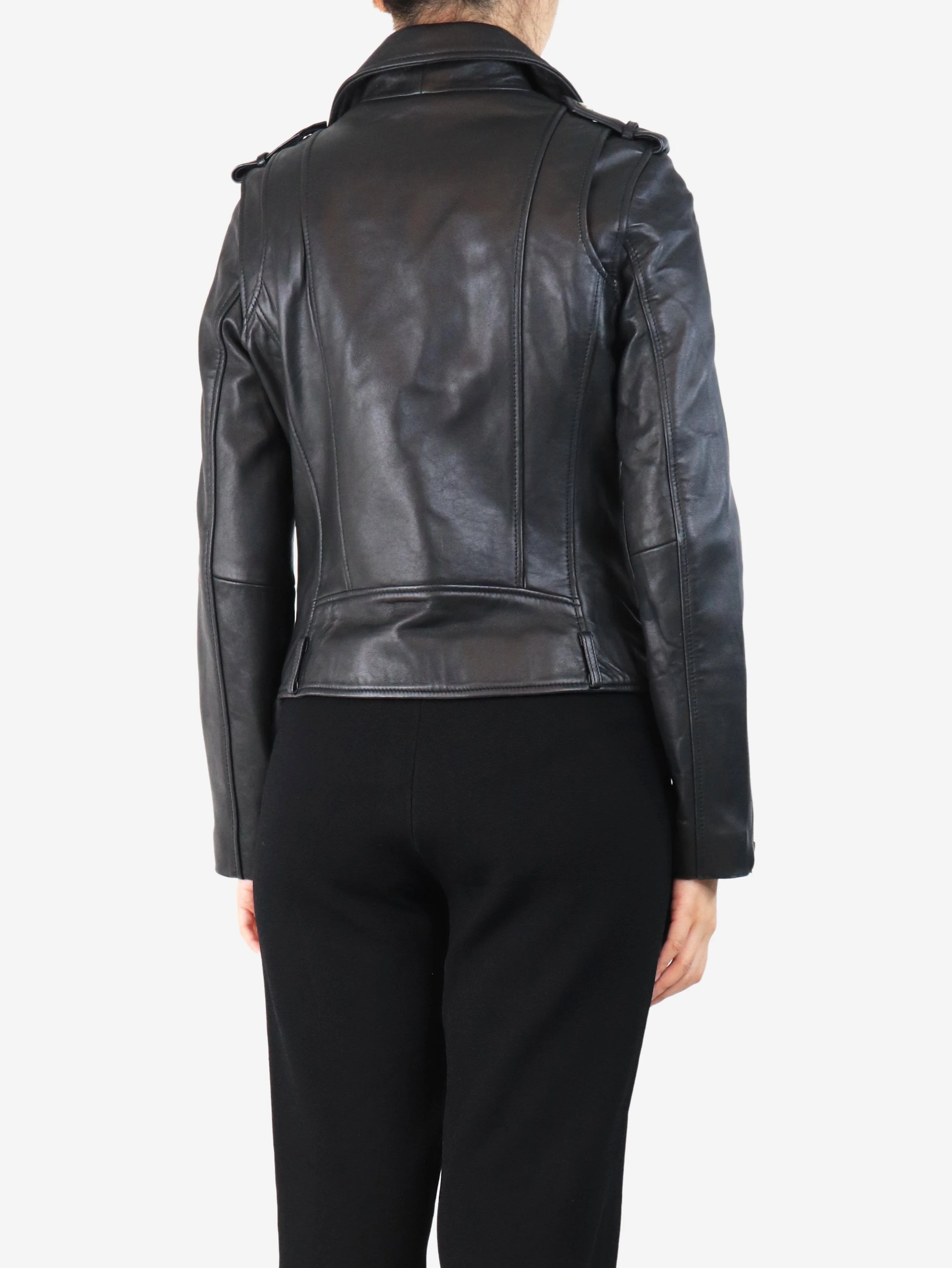 Black leather biker jacket - size UK 12 - Image 2