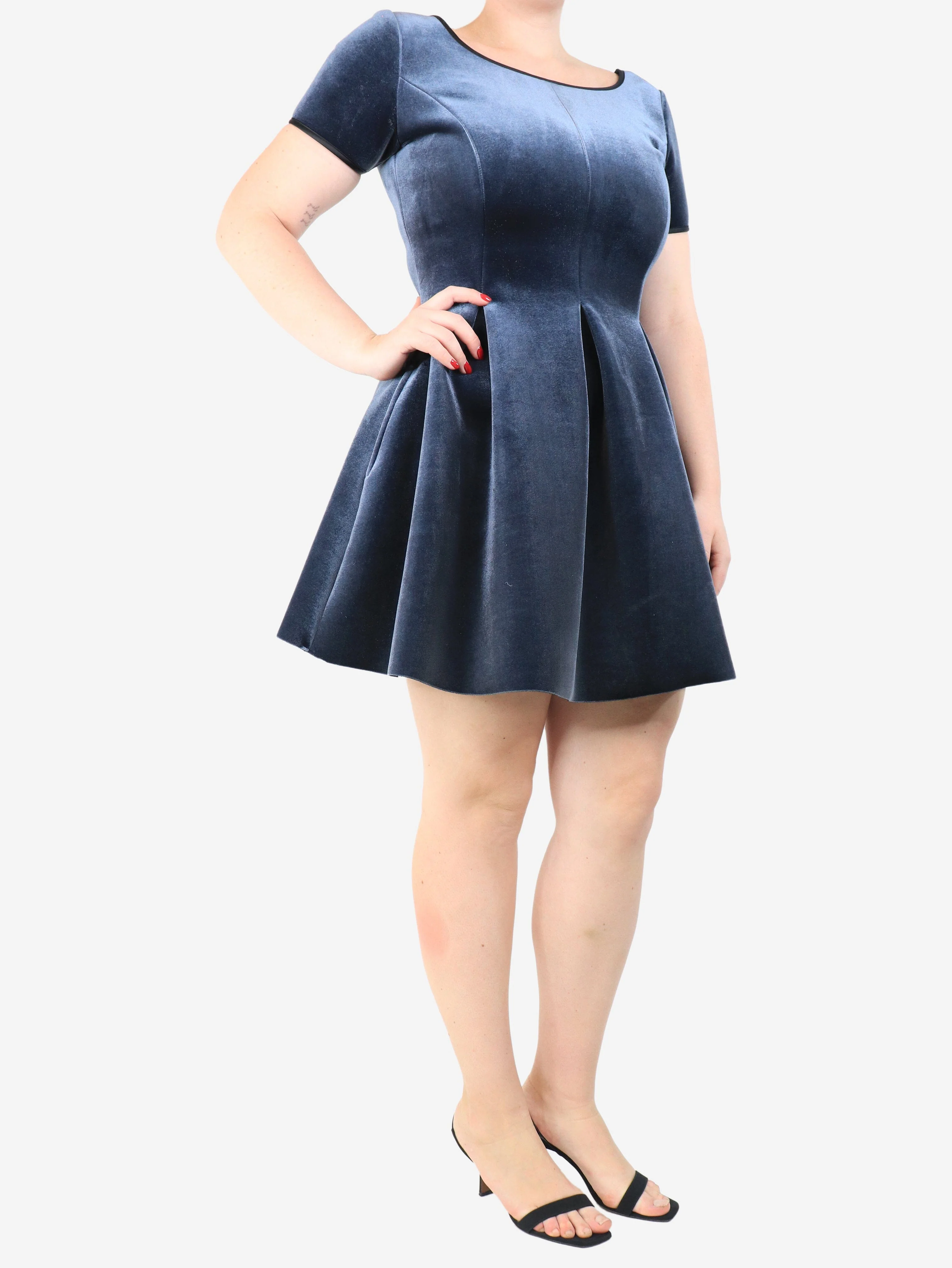 Blue velvet mini dress - size UK 12 - Image 3