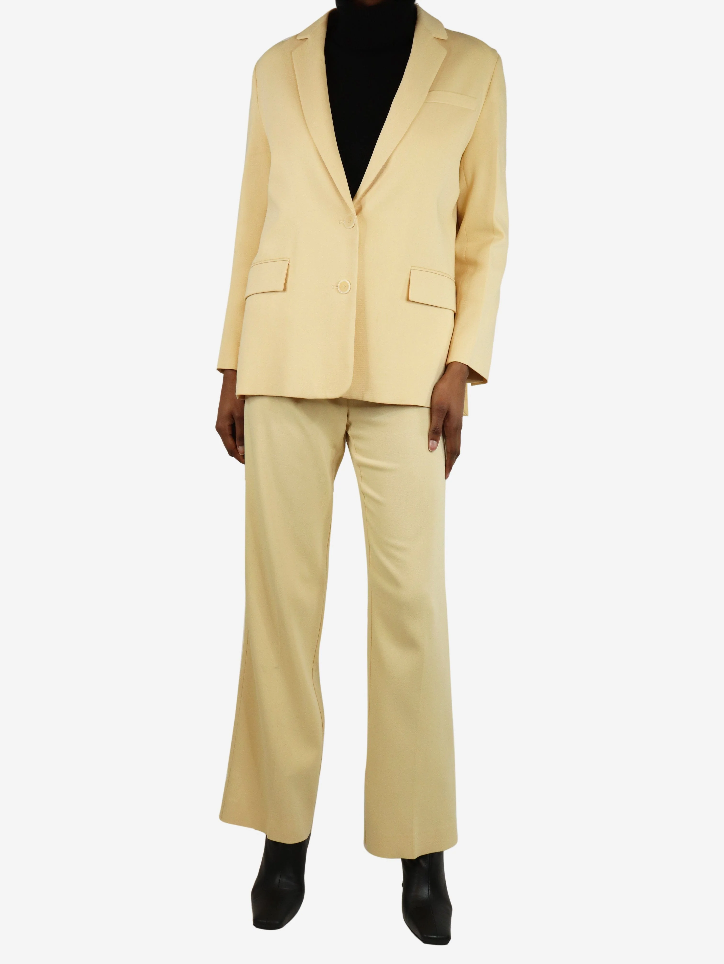 Pastel yellow two piece suit set - size UK 6