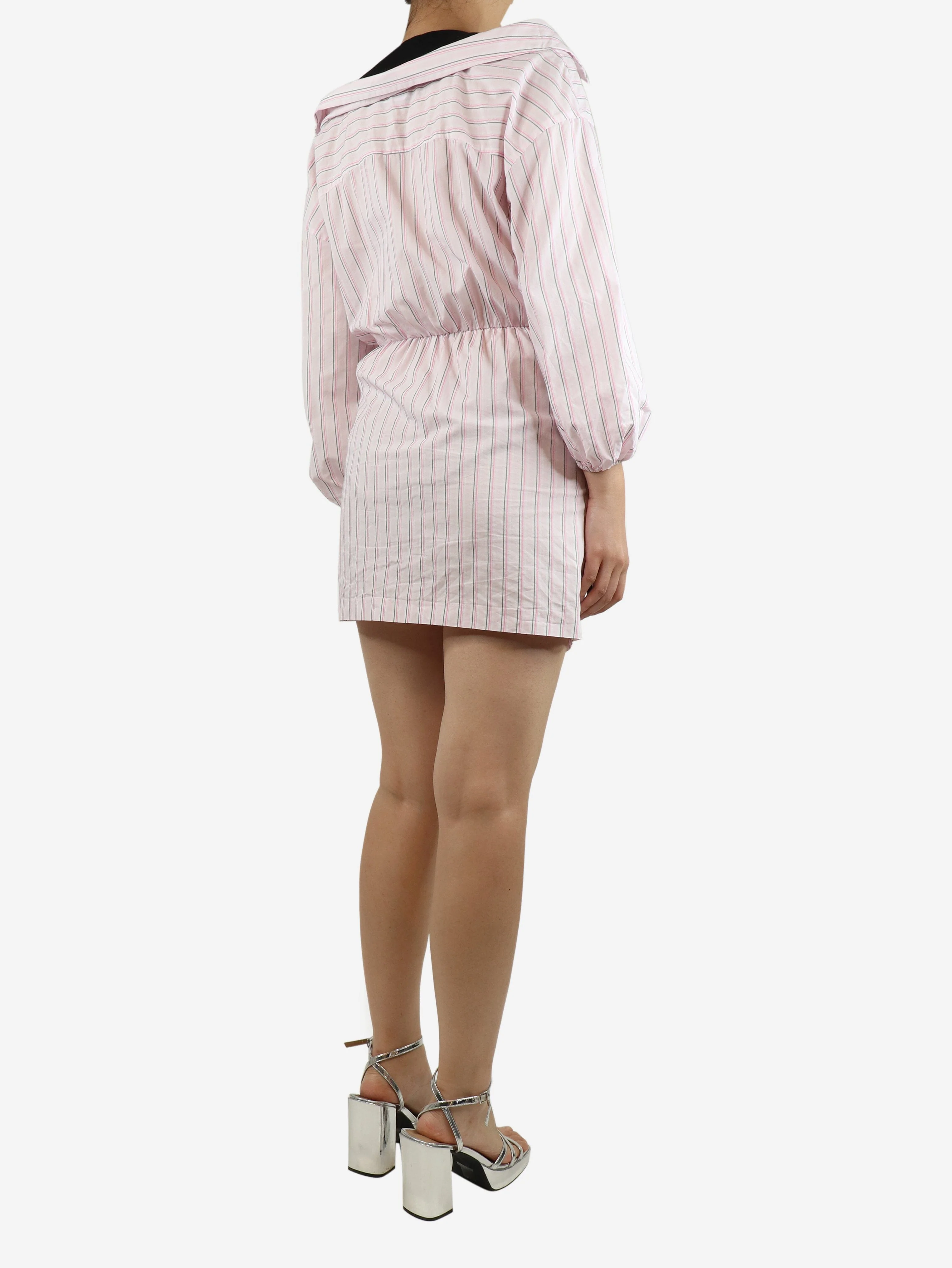 Pink striped asymmetric mini dress - size UK 8 - Image 2
