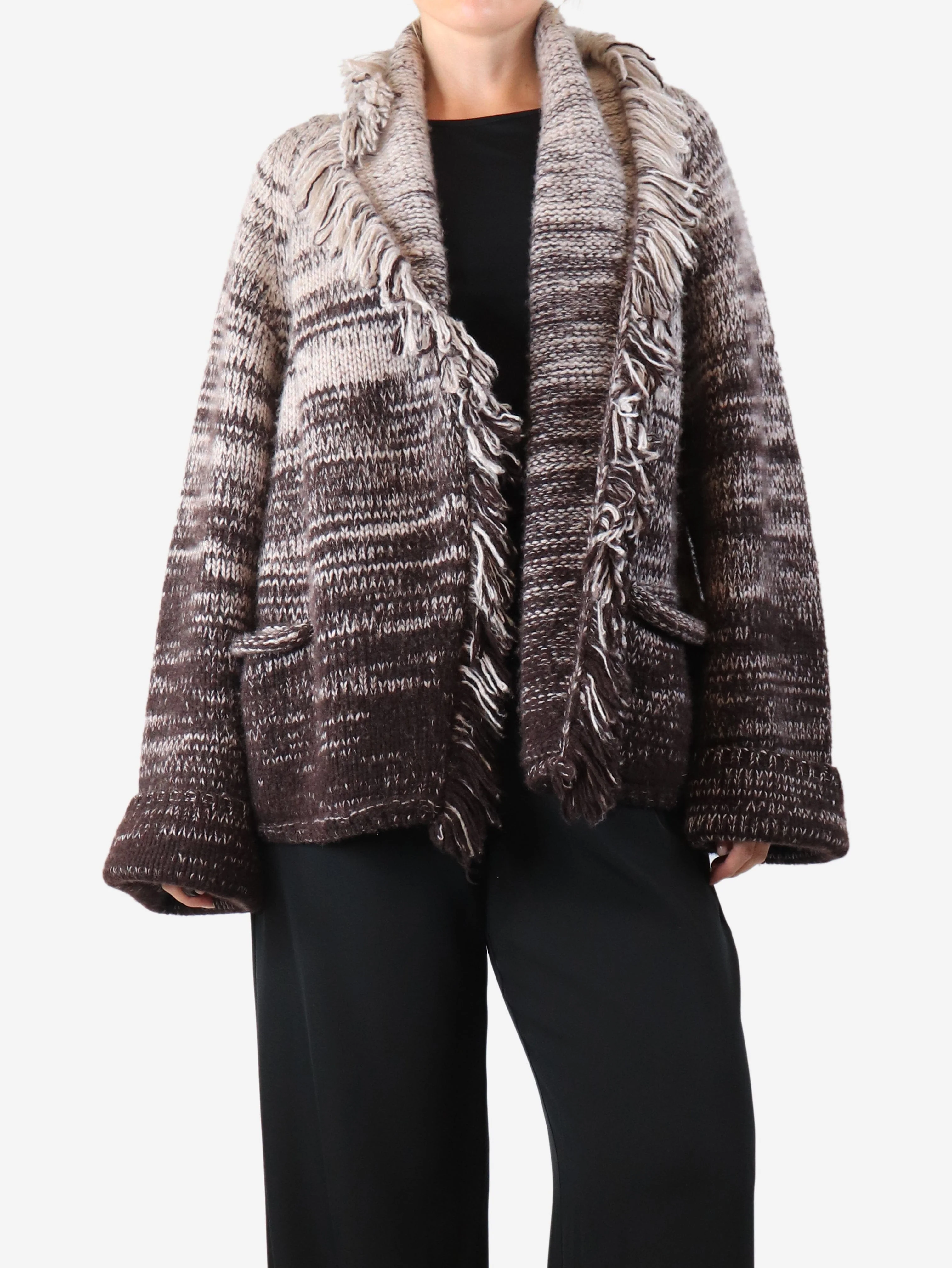 Brown fringed cardigan - size