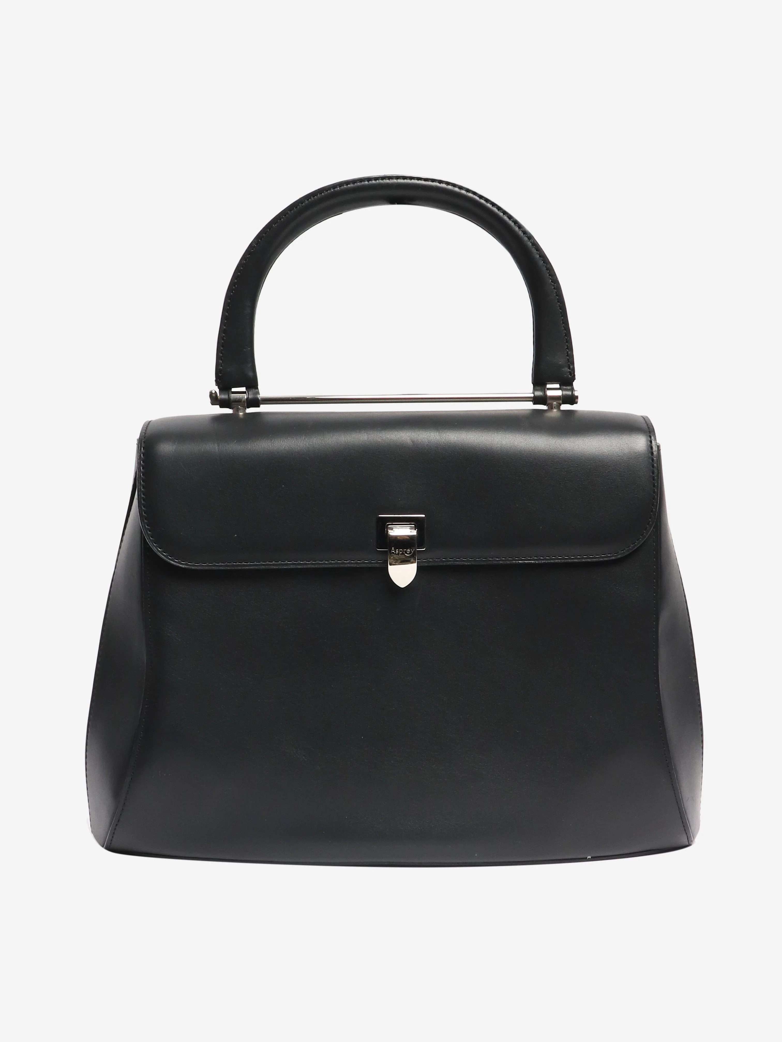 Black leather top handle bag