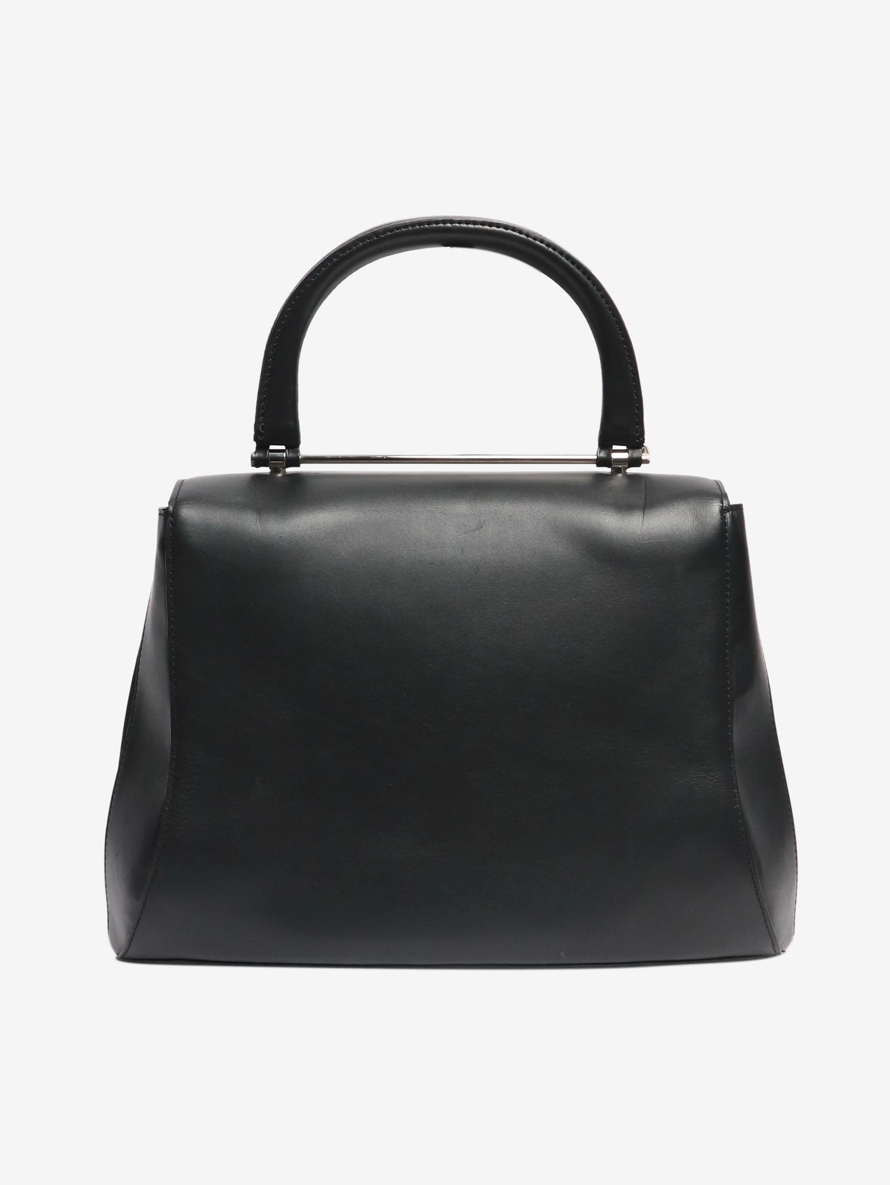 Black leather top handle bag - Image 3