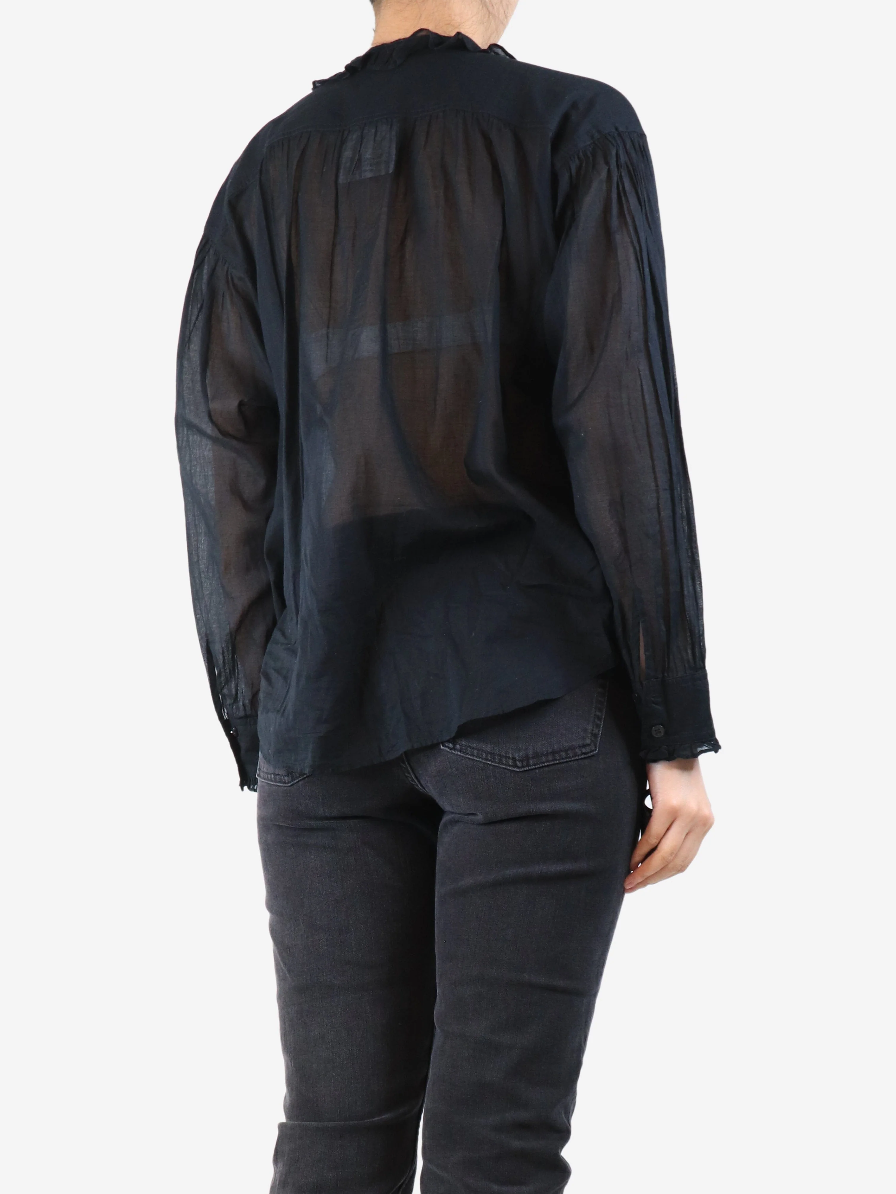 Black sheer frill top - size UK 12 - Image 2