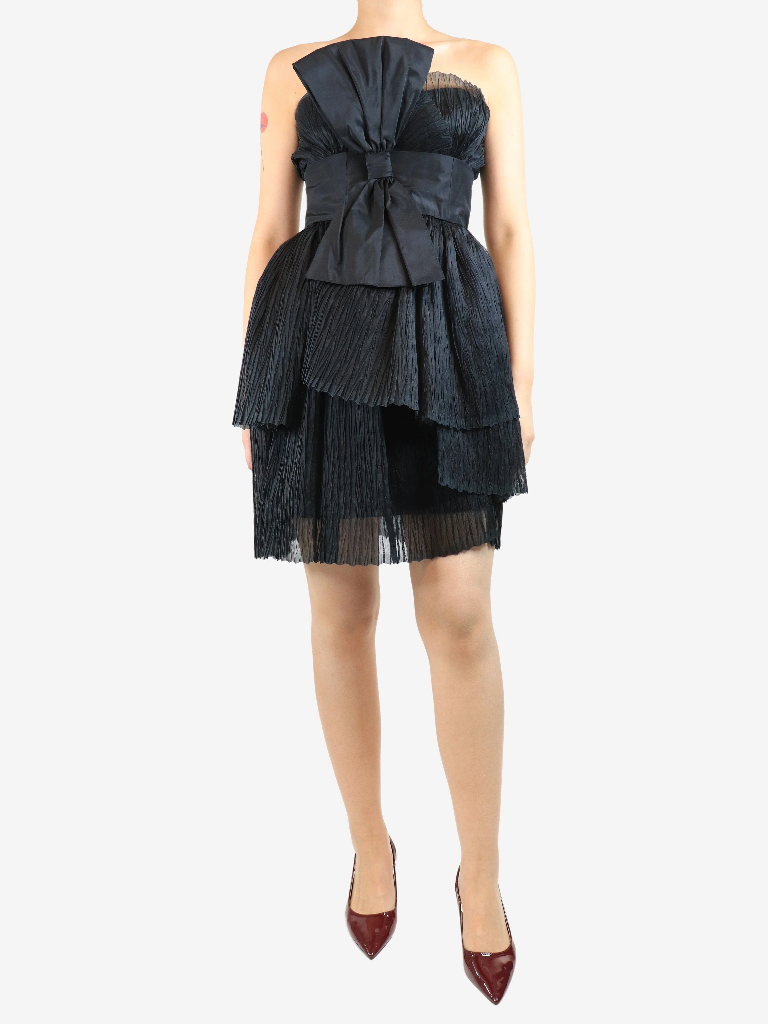 Black strapless bow-front mini dress - size UK 10 - Image 3