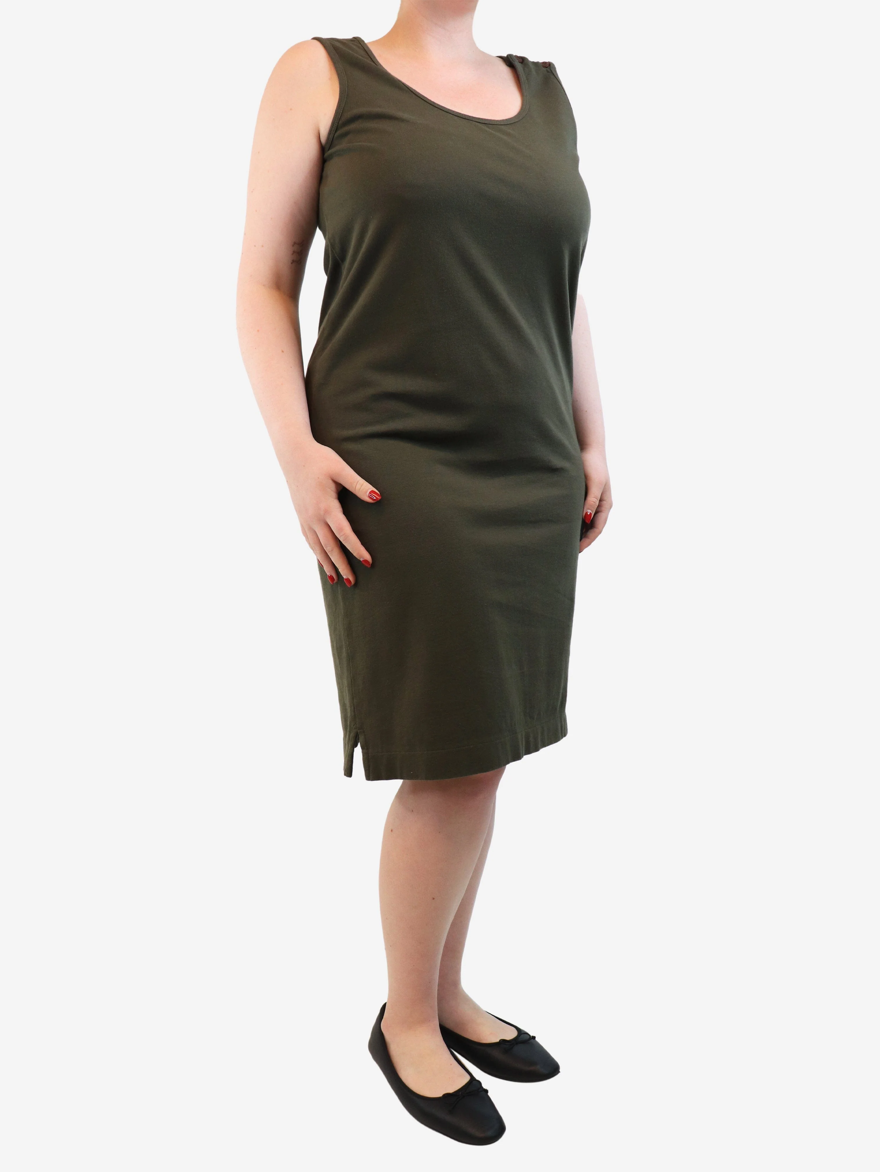 Khaki cotton midi dress - size L - Image 3