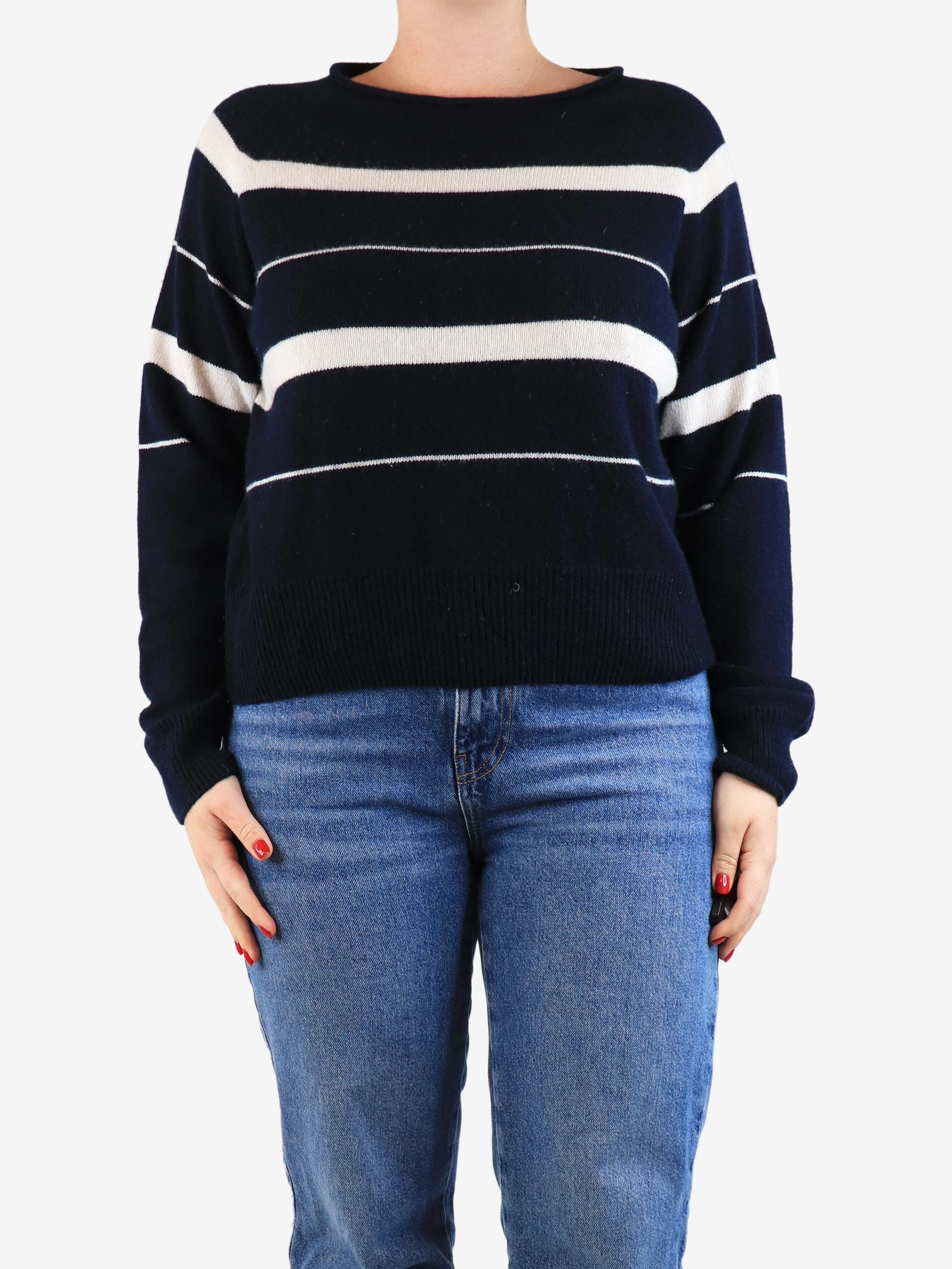 Navy blue striped jumper - size UK 12