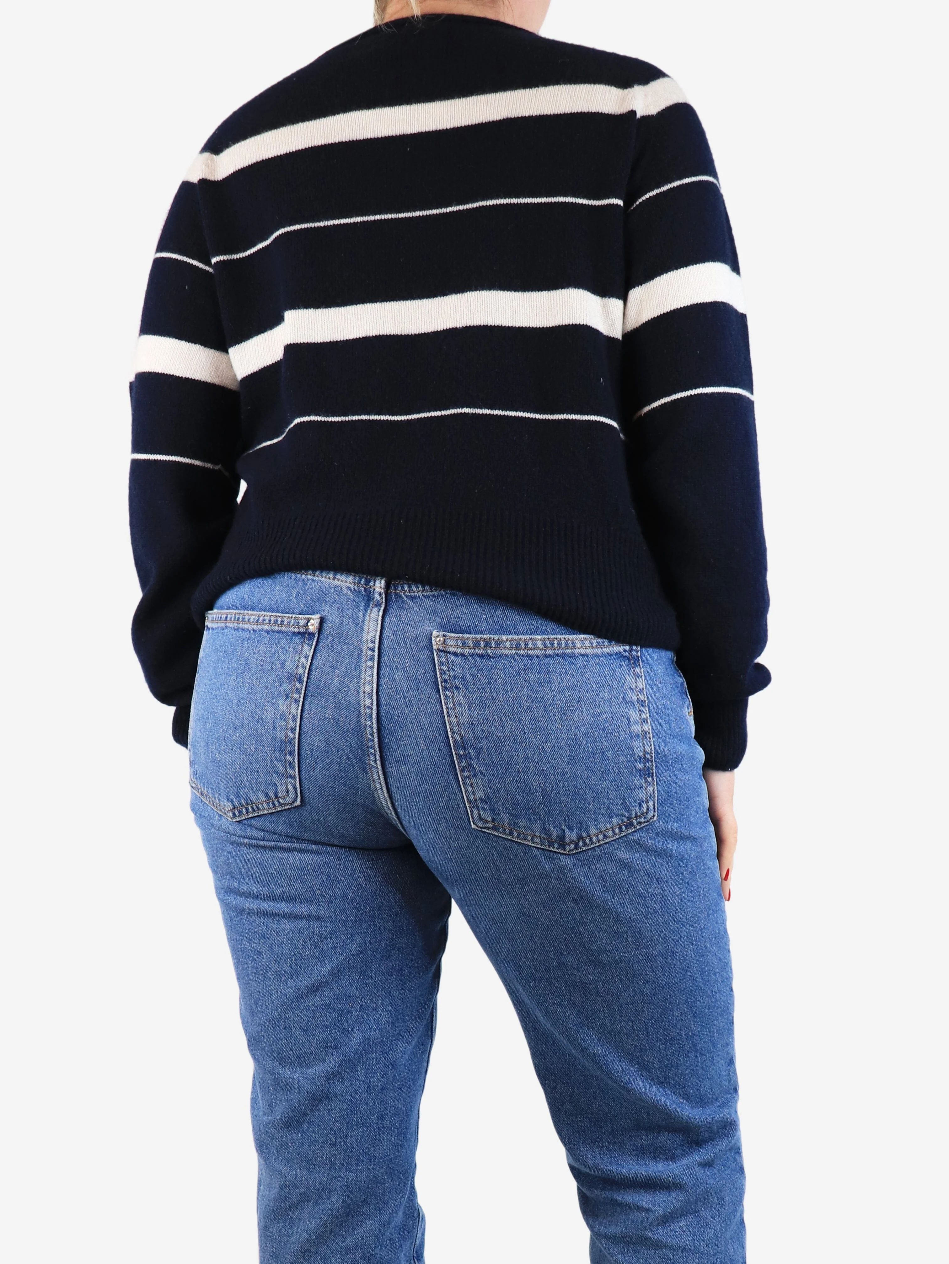 Navy blue striped jumper - size UK 12 - Image 2