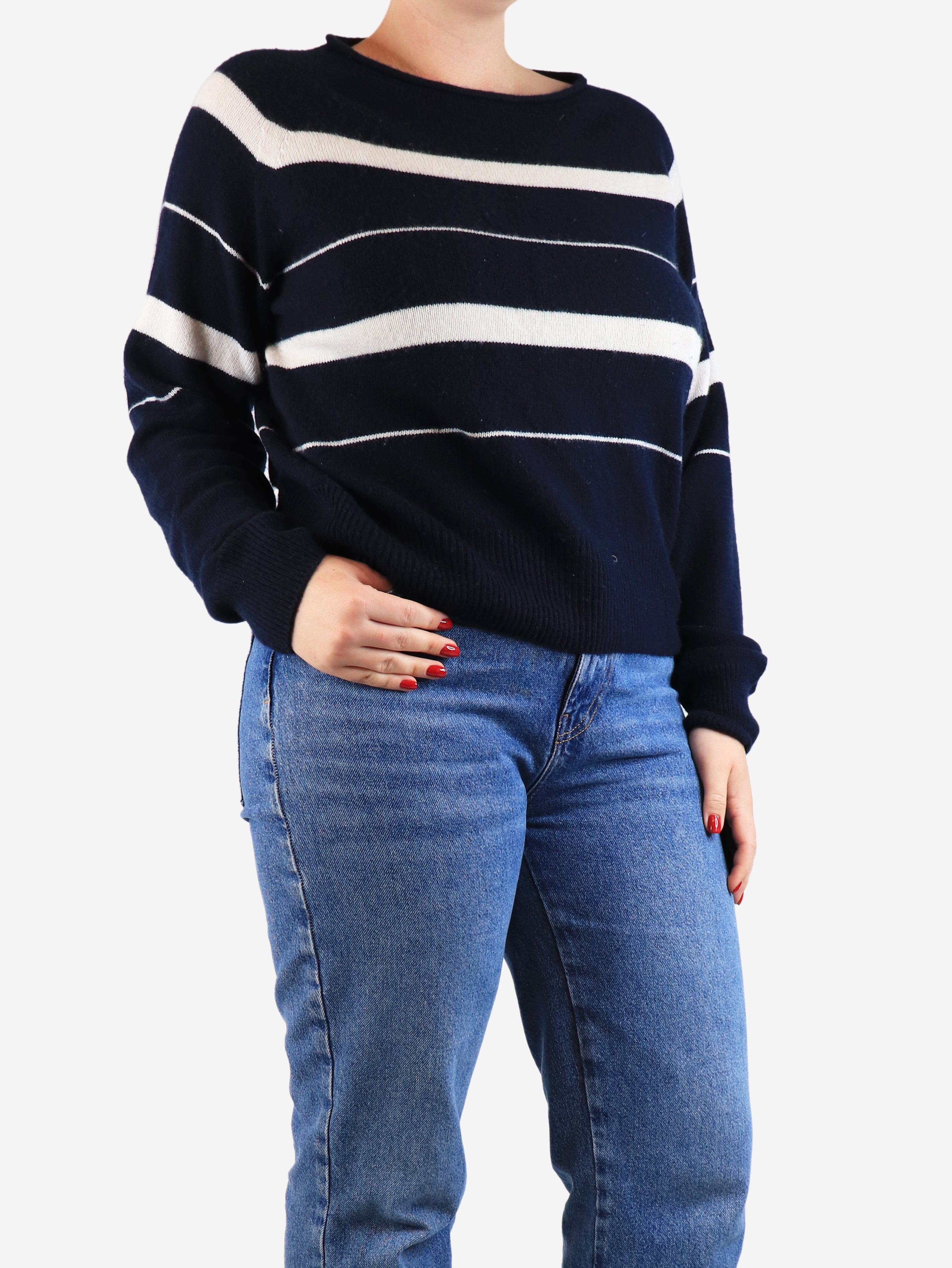 Navy blue striped jumper - size UK 12 - Image 3