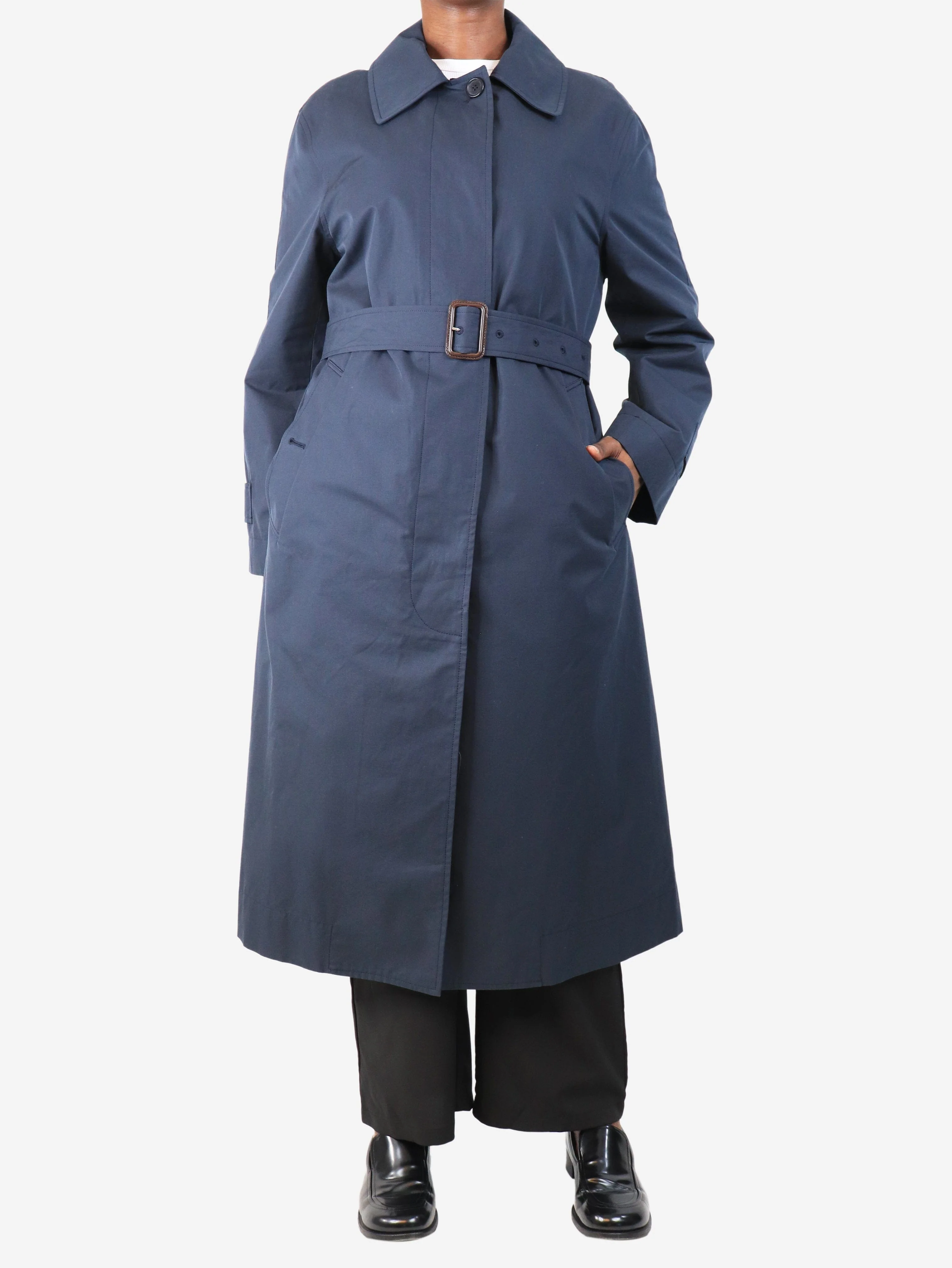 Navy proofed cotton twill coat - size UK 12