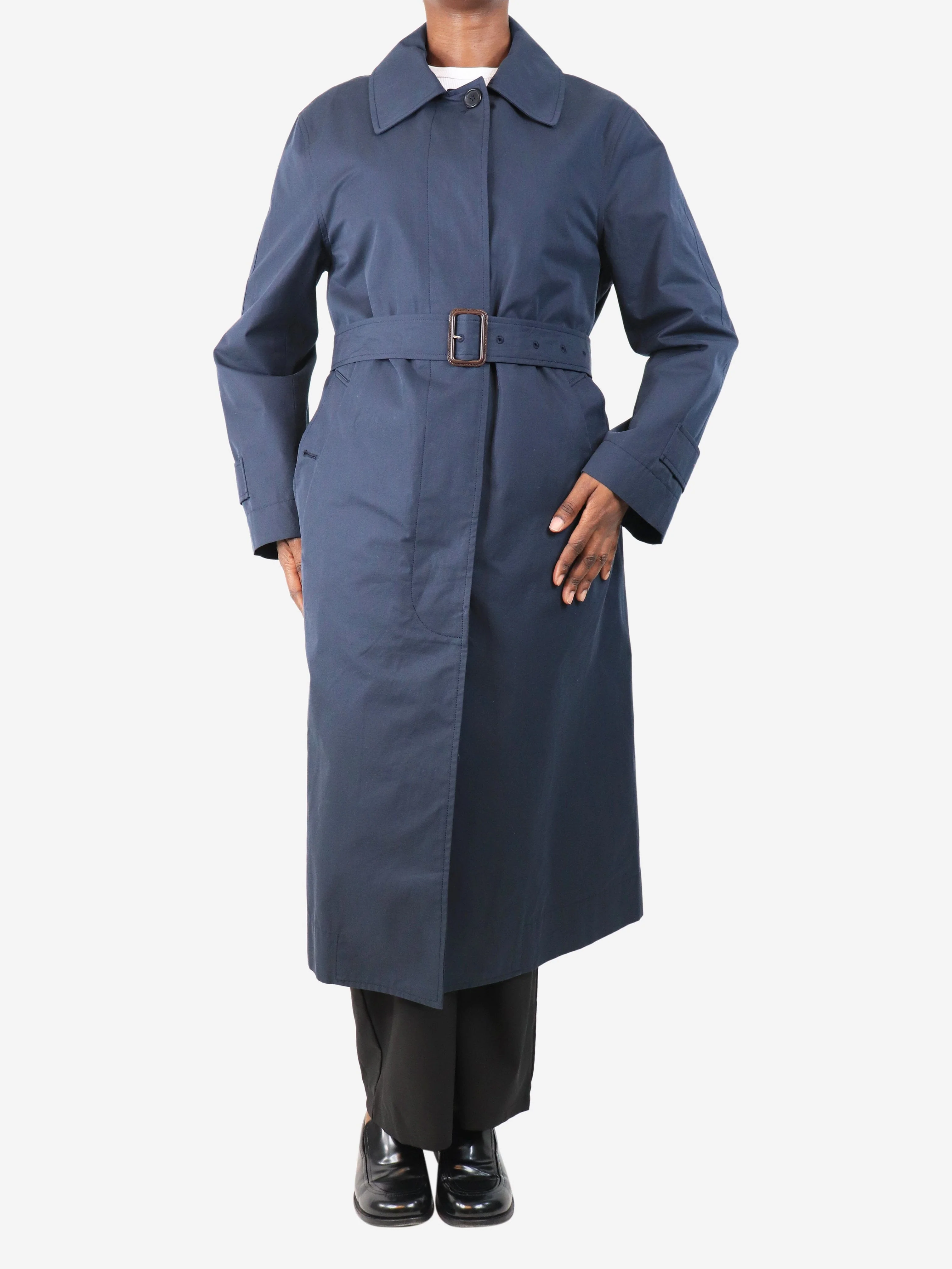 Navy proofed cotton twill coat - size UK 12 - Image 3